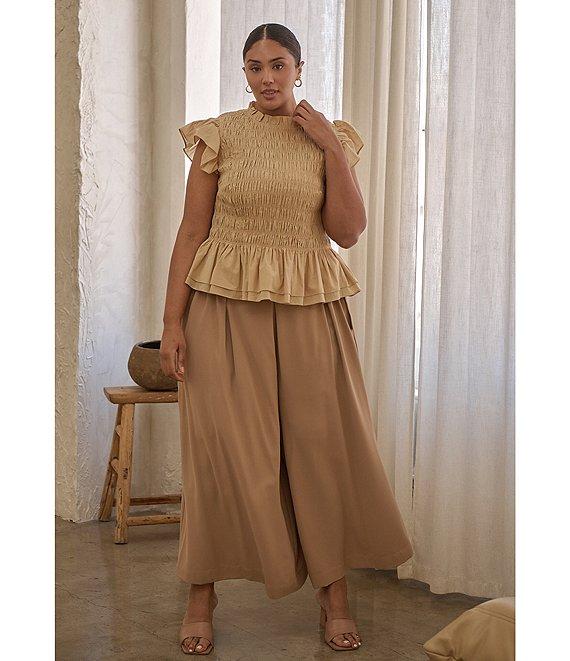 Sugarlips Plus Size Flutter Sleeve Smocked Woven Blouse Product Image