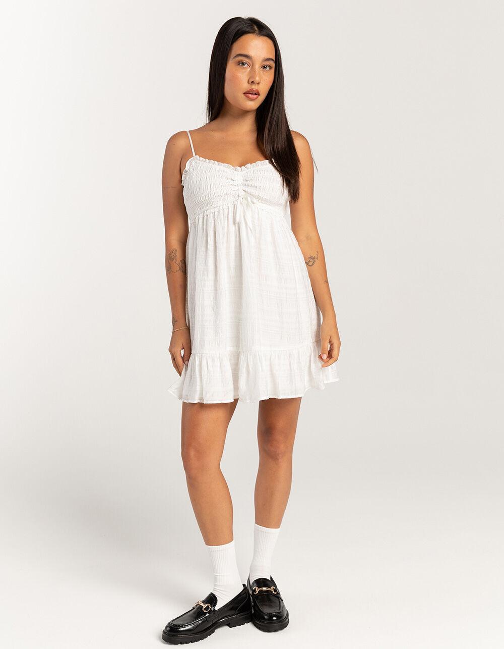 RSQ Womens Cinch Bust Texture Babydoll Dress - WHITE Product Image