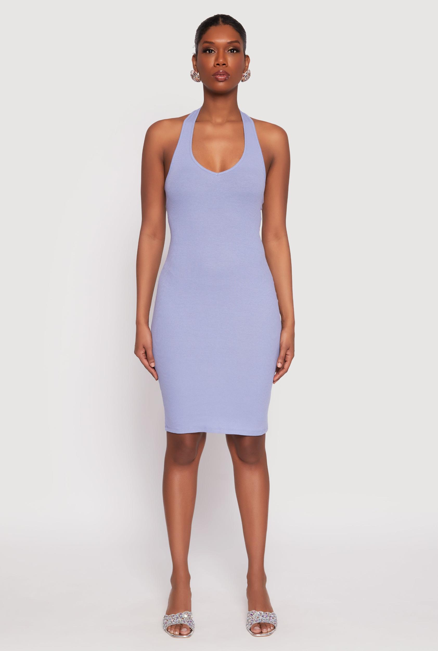 Womens Ribbed Knit Halter Midi Dress Product Image