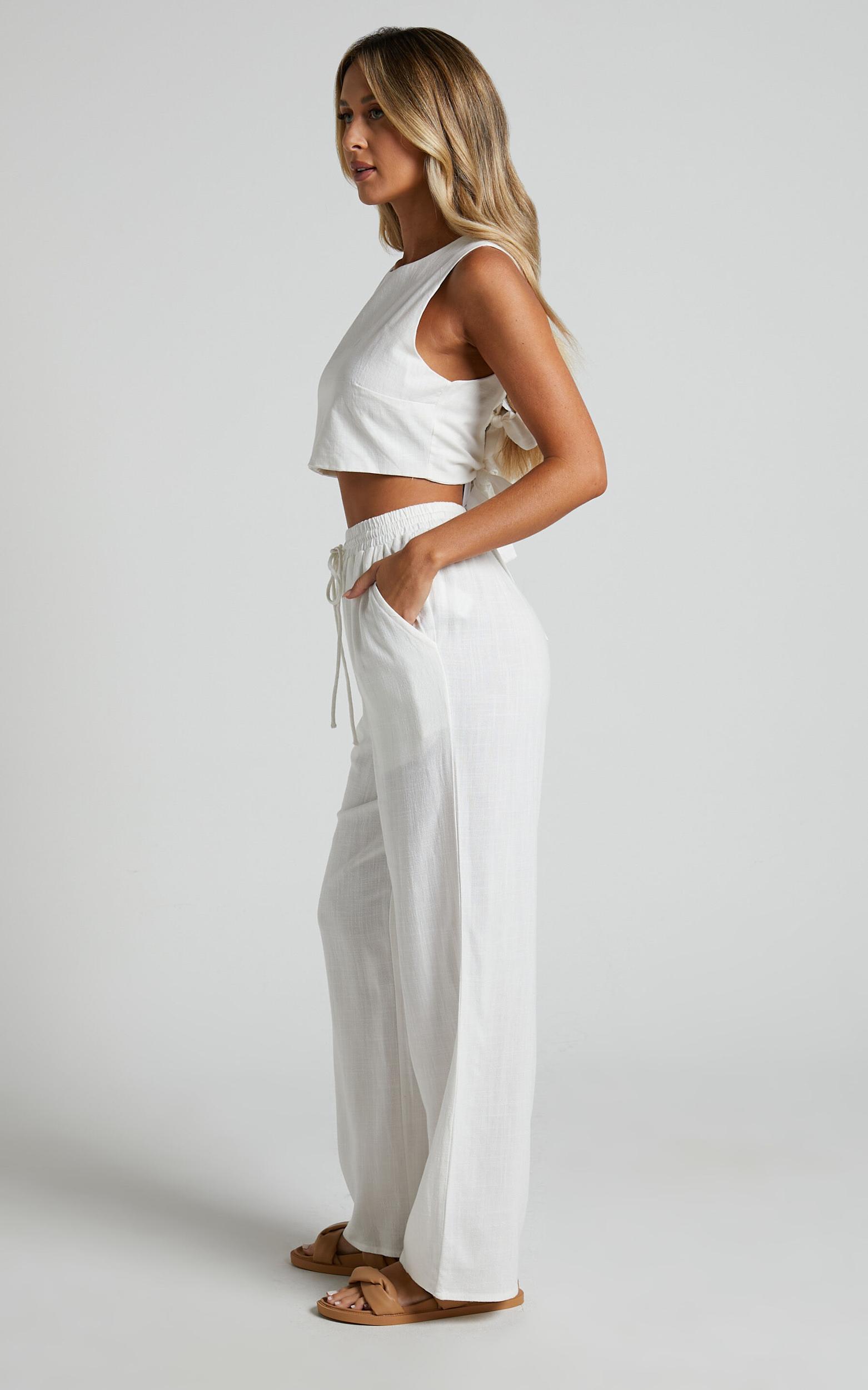 Kala Pants - Mid Waisted Relaxed Elastic Waist Pants in White Product Image