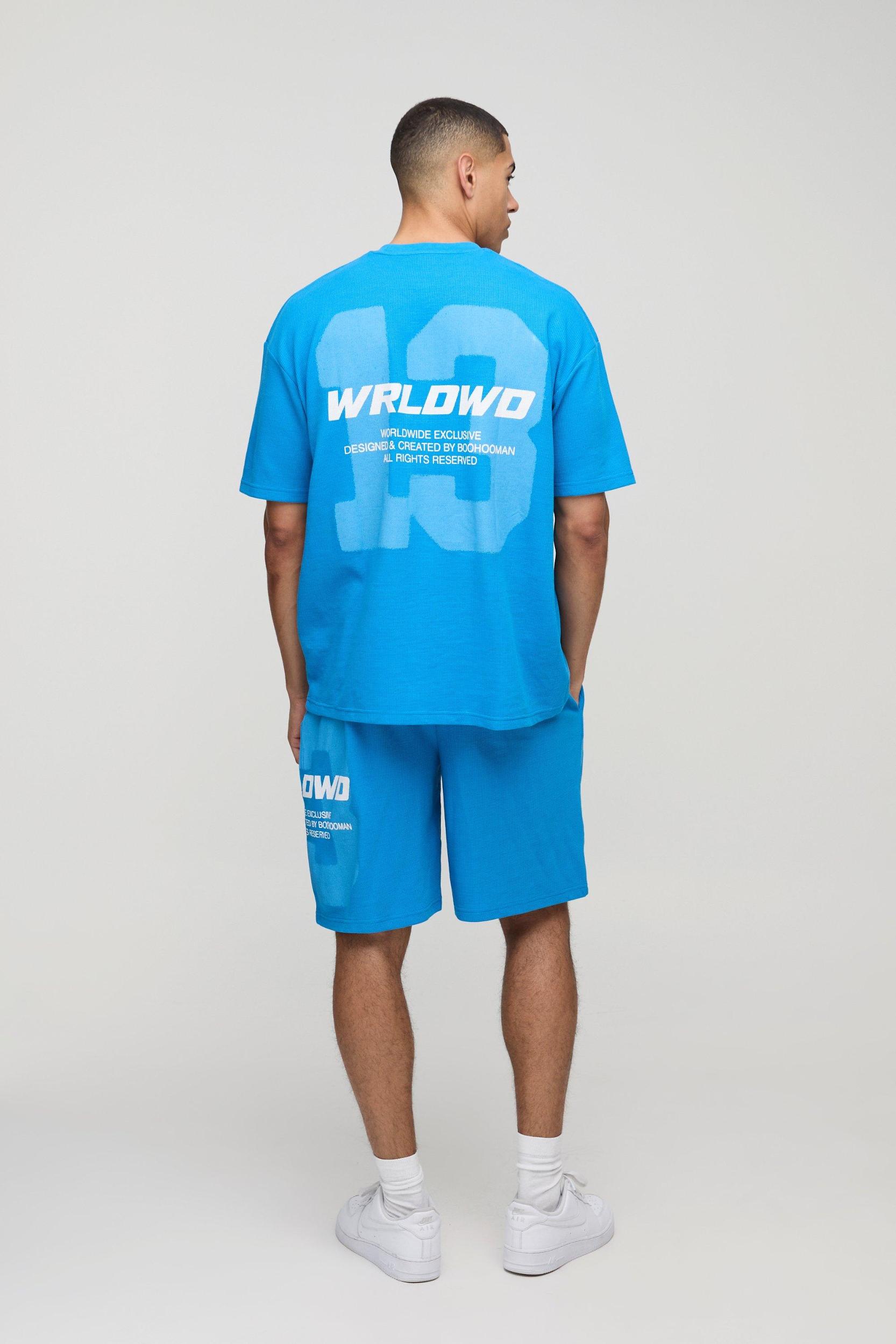 Oversized Waffle 13 Graphic T Shirt And Short Set | boohooMAN USA Product Image