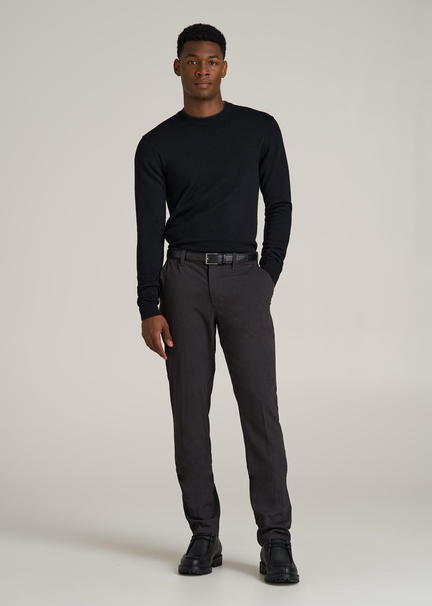 Merino Wool Crewneck Tip Sweater for Tall Men in Black Male Product Image