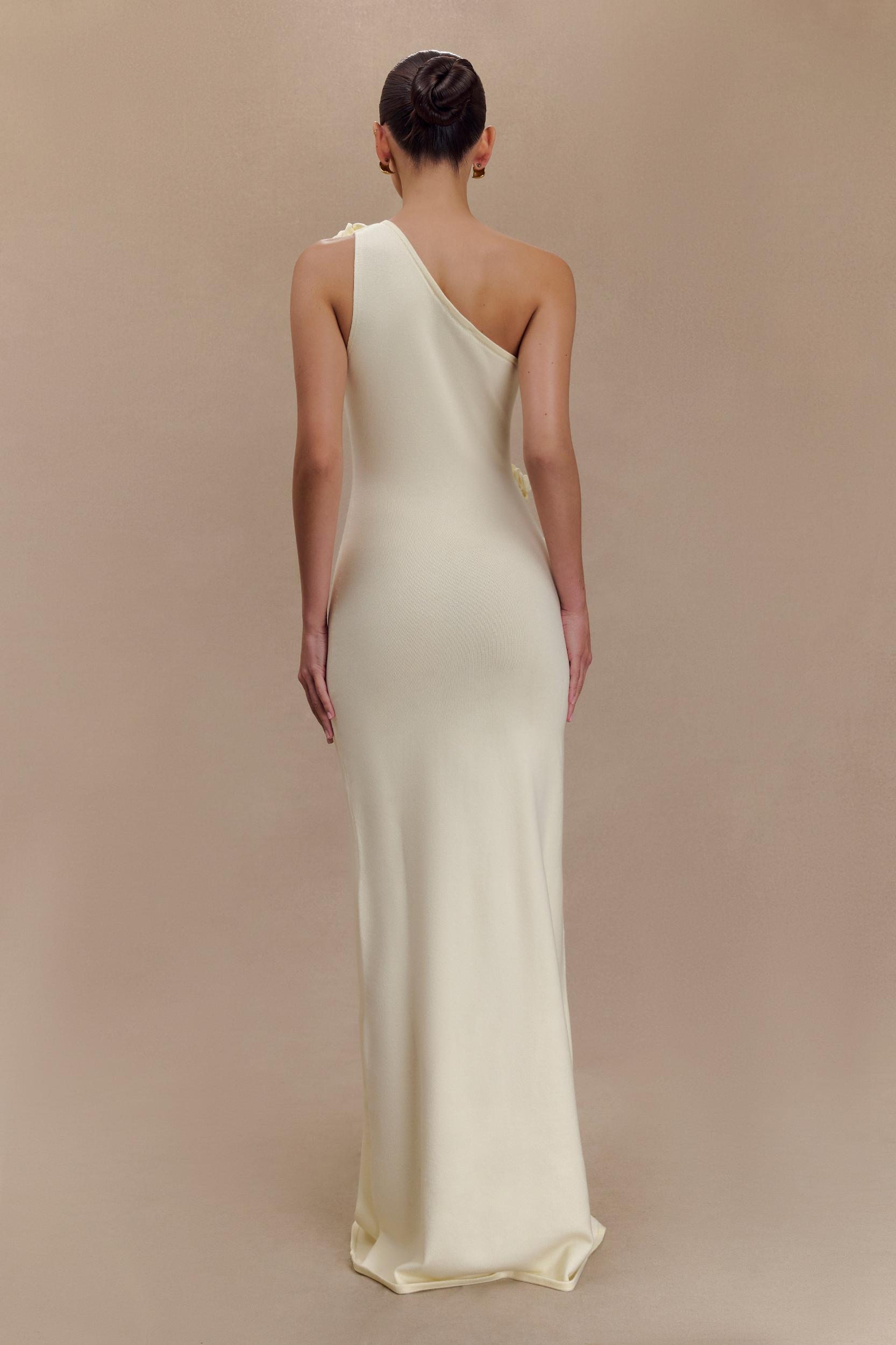 Paloma One Shoulder Knit Maxi Dress With Flowers - Ivory Product Image