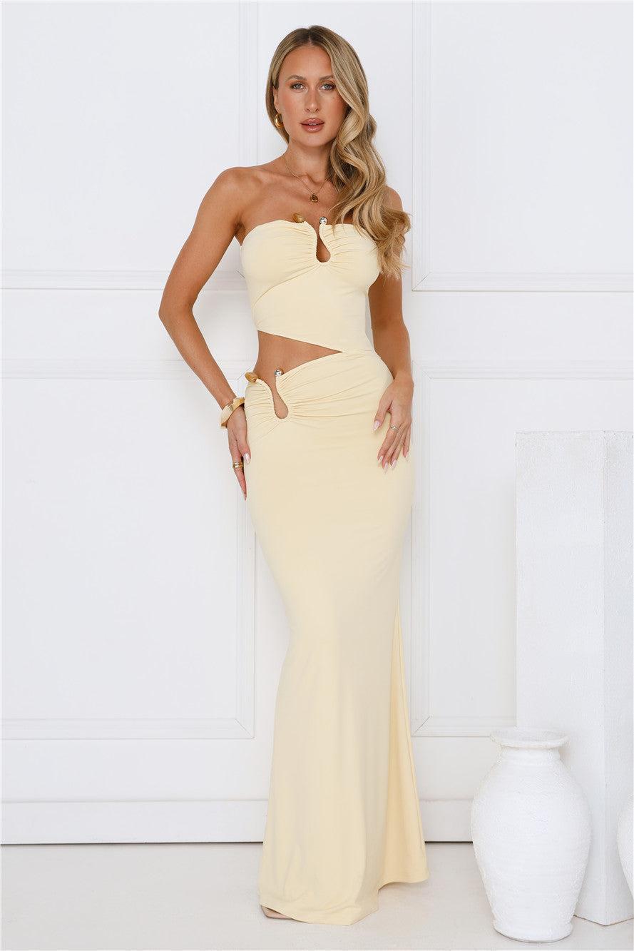 Chic Star Strapless Maxi Dress Yellow Product Image