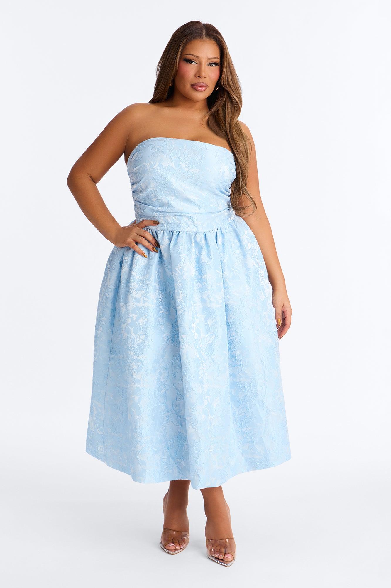 Pamela Floral Jacquard Midi Dress - Blue Female Product Image