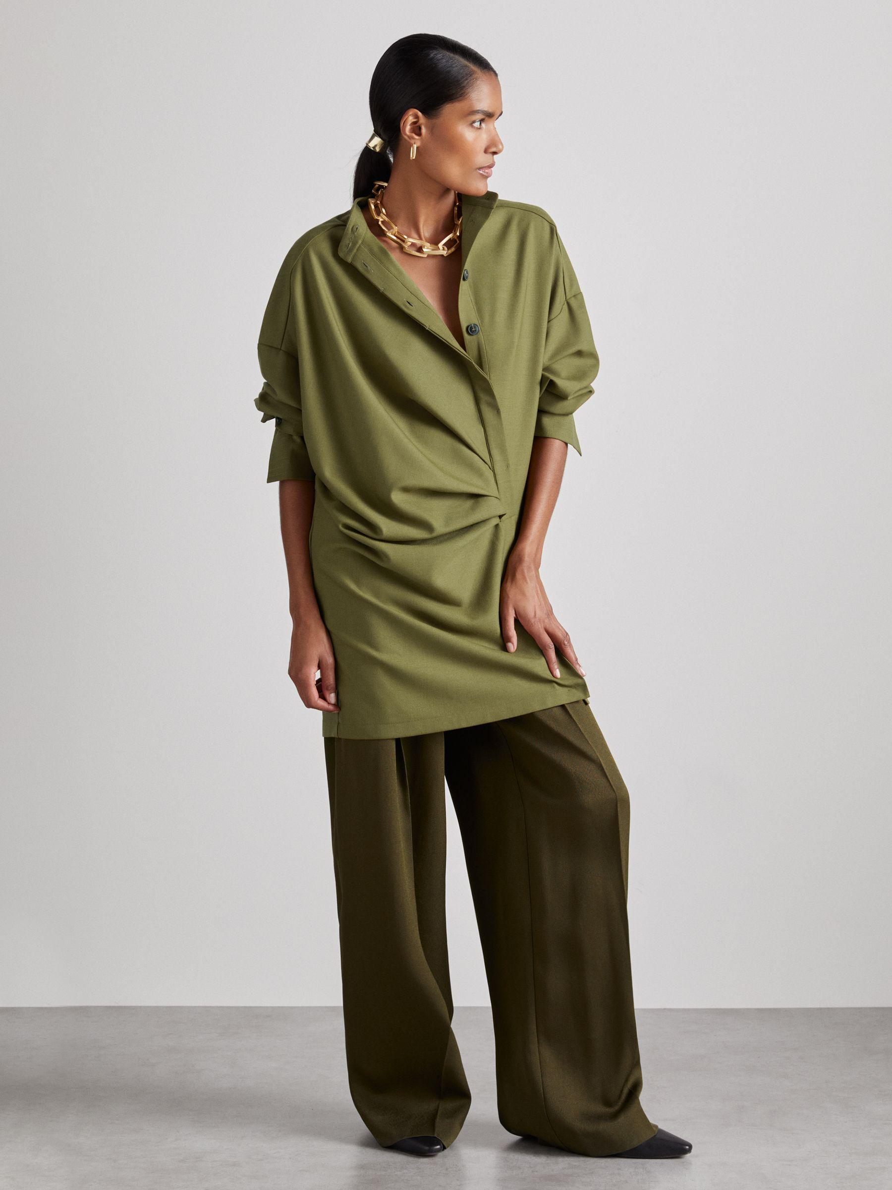 Atelier Draped Shirt Dress with Wool in Khaki Product Image