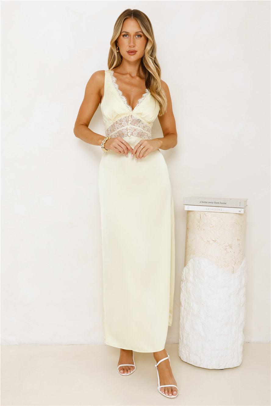 Softly In Season Satin Maxi Dress Yellow Product Image
