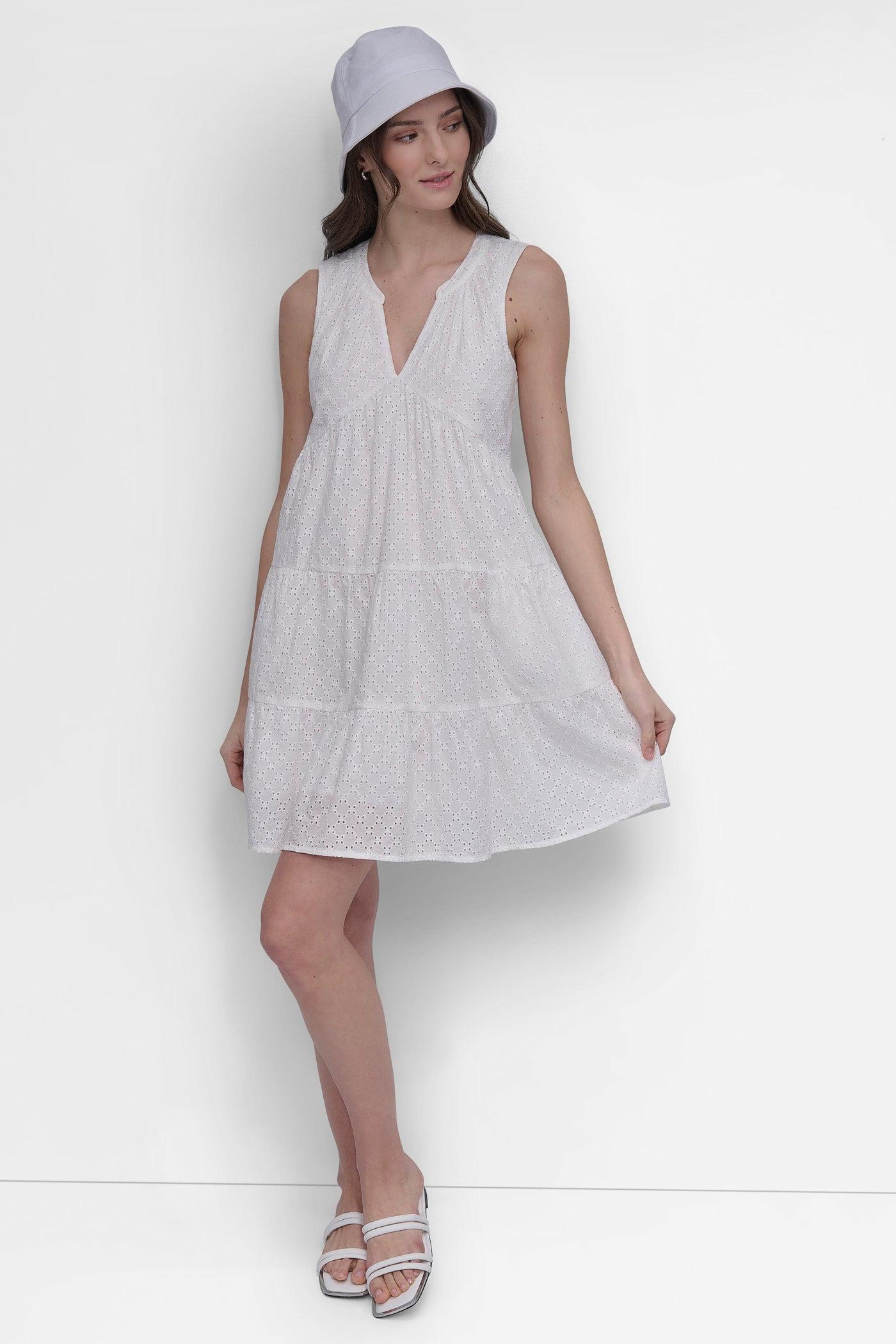 SLEEVELESS EYELET TIERED DRESS Product Image