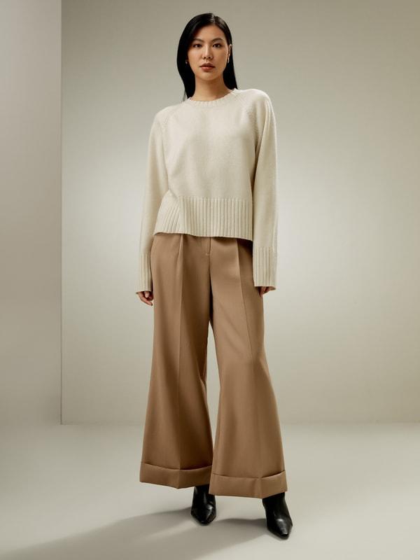 LILYSILK Cashmere Sweater Crew Neck - for Women - White Wool Cashmere - Elegant Mid-Rise Style Sweater S Product Image