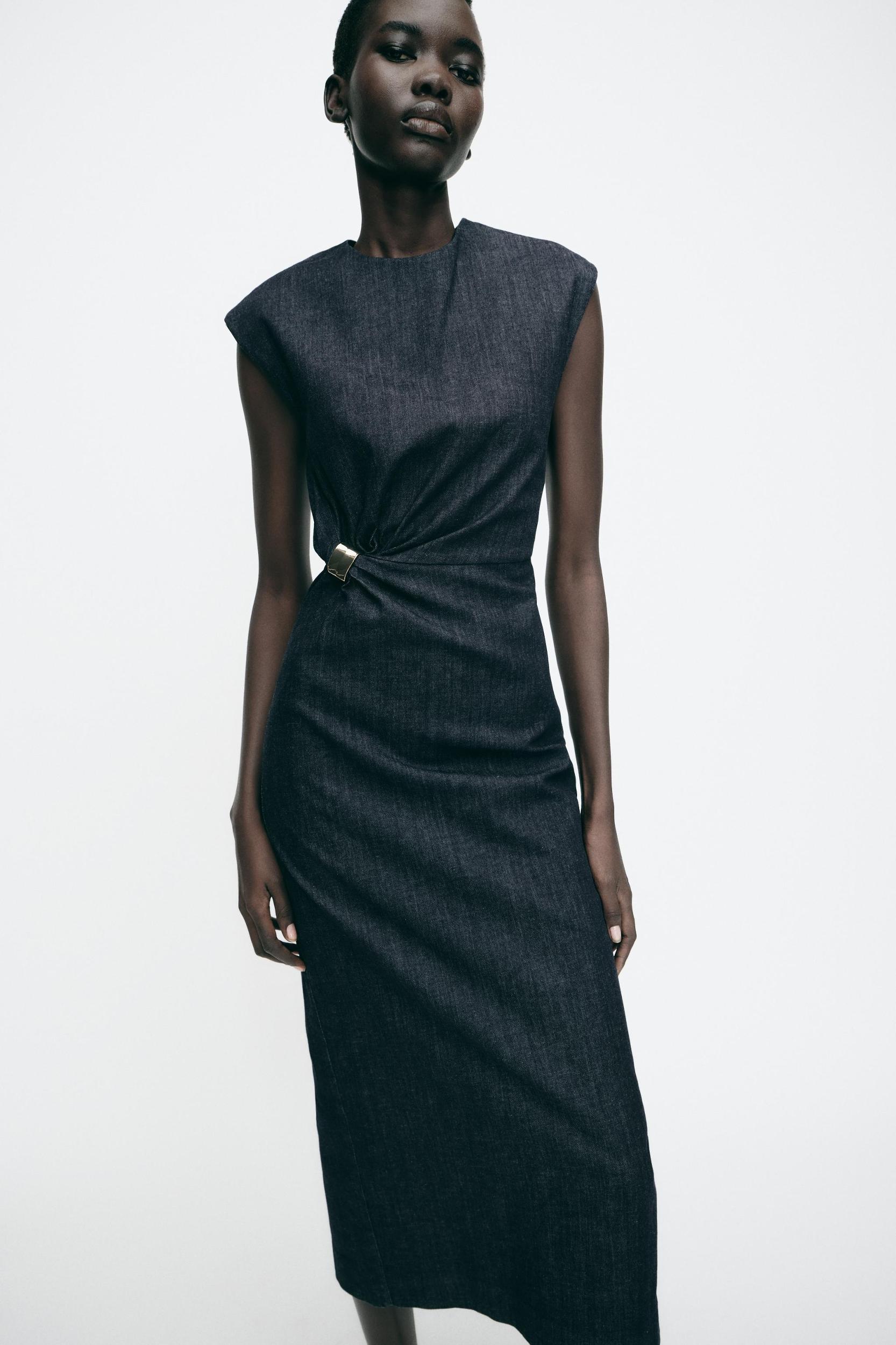 GOLD APPLIQUÉ Z1975 MIDI DENIM DRESS Product Image