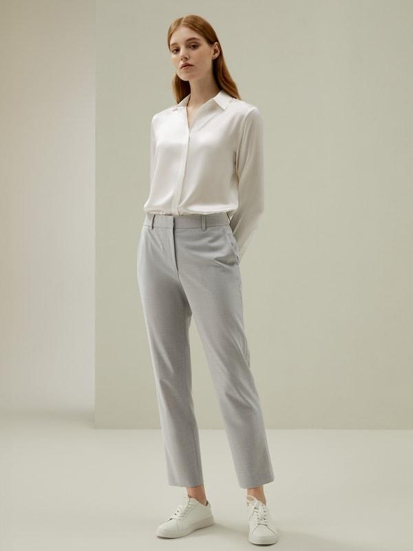 LILYSILK Silk Shirt Women - Dark Gray Mulberry Silk - Non-Toxic Dyes Concealed Mother-Of-Pearl Buttons Blouse Petite M Product Image