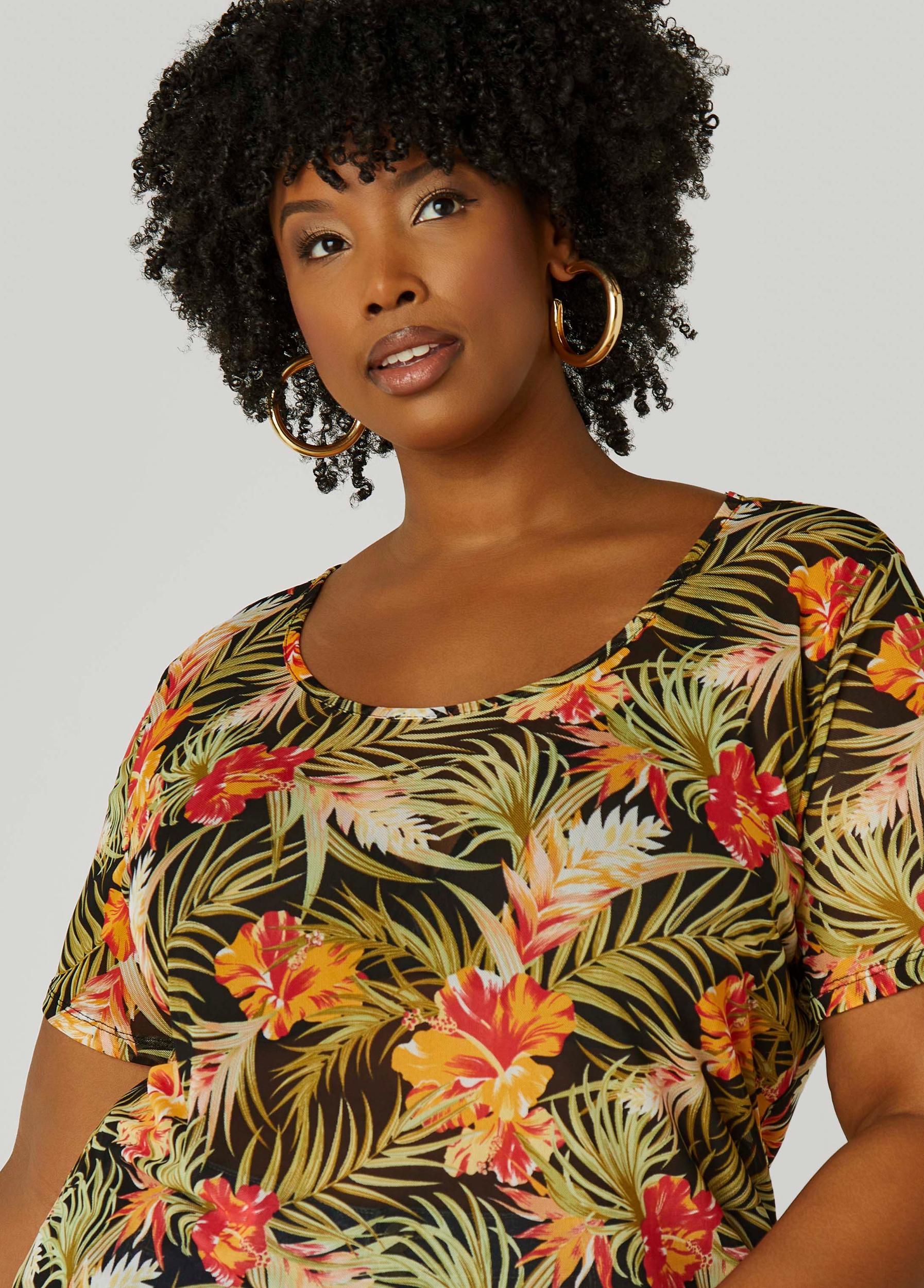 Plus Size Floral Mesh Tee Ashley Stewart Product Image