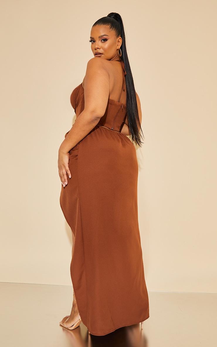 Plus Chocolate Corset Ruched Maxi Dress Product Image