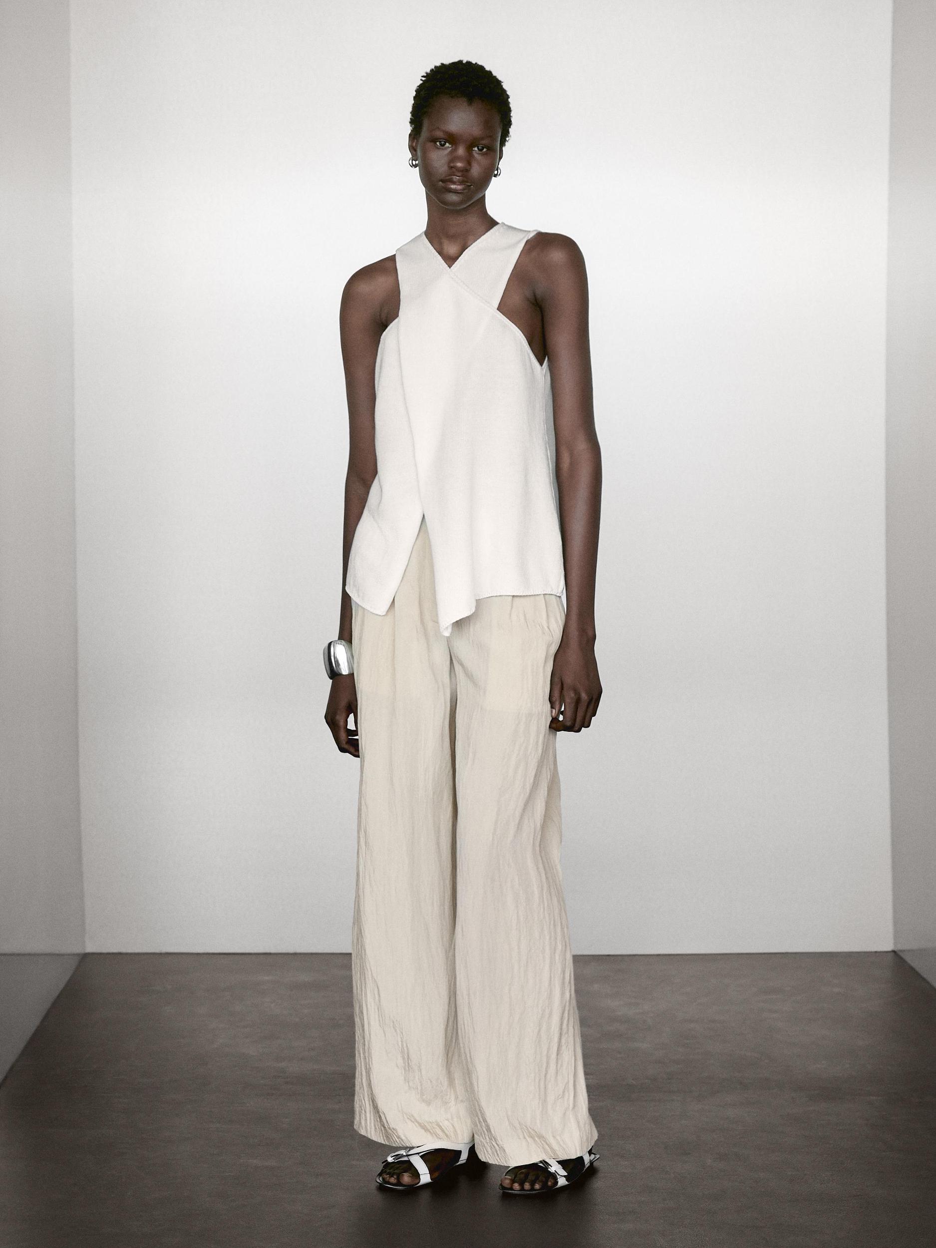 Knit cotton crossover halter top Product Image