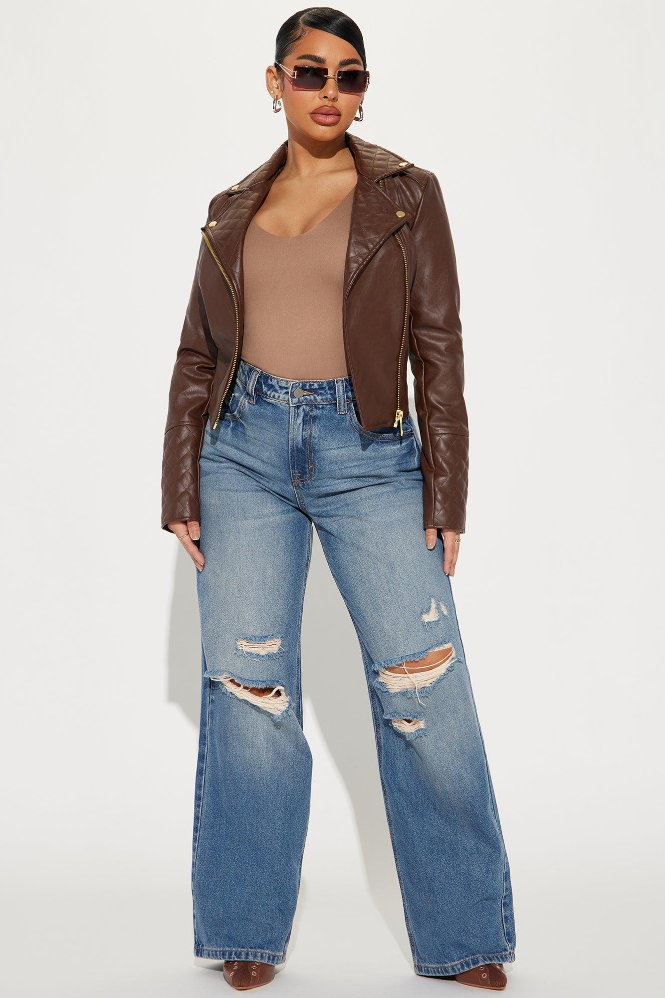 Out For A Ride Vegan Leather Moto Jacket - Brown Product Image