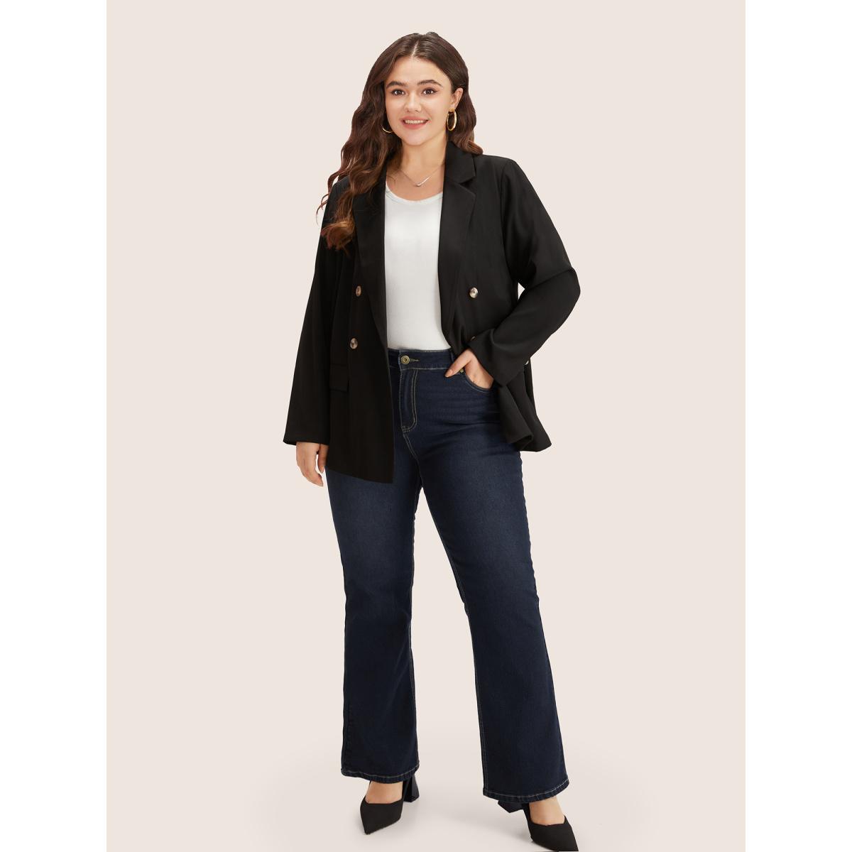 Plus Size Plain Bootcut Pocket Zipper Fly Jeans Women DarkBlue Casual Plain Non High stretch Slanted pocket Jeans BloomChic 24/3X Product Image