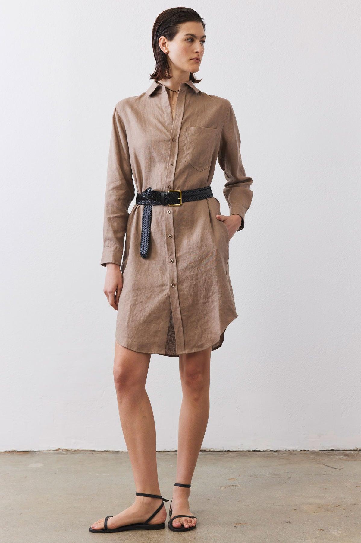 Linen Button Down Shirt Dress Product Image
