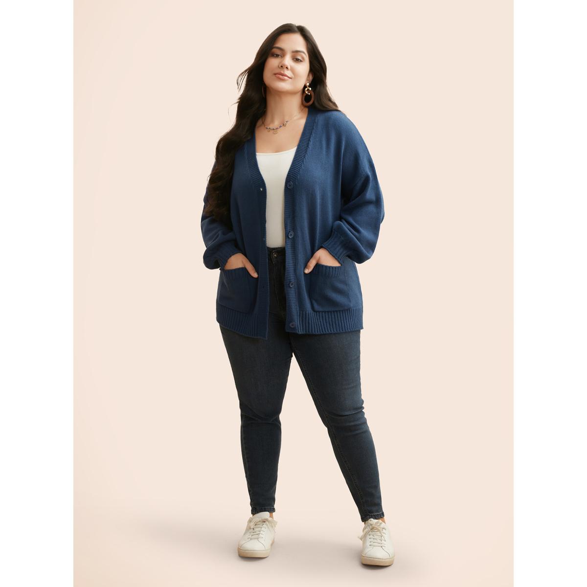 Plus Size Landscape Pattern Drop Shoulder Sleeve Cardigan Mediumblue Women Casual Loose Long Sleeve Everyday Cardigans BloomChic 10/M Product Image