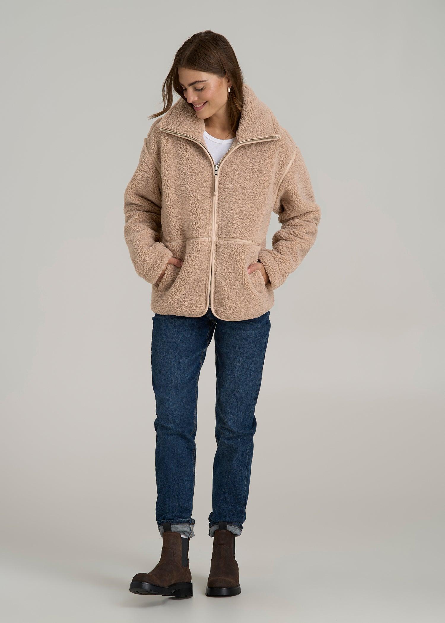 Relaxed Shearling Jacket for Tall Women in Warm Taupe Female Product Image