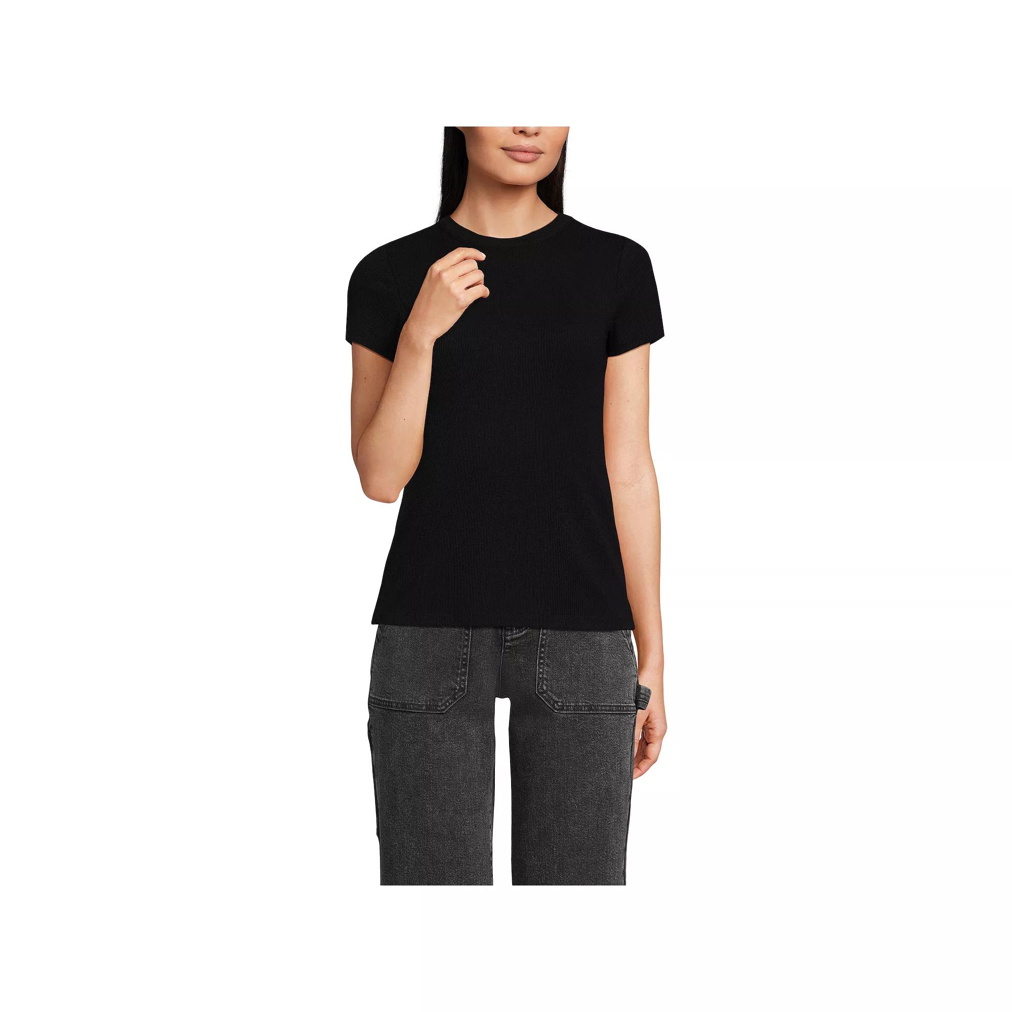 Women's Lands' End Drapey Rib Fitted Short Sleeve Mini T-Shirt,  Product Image