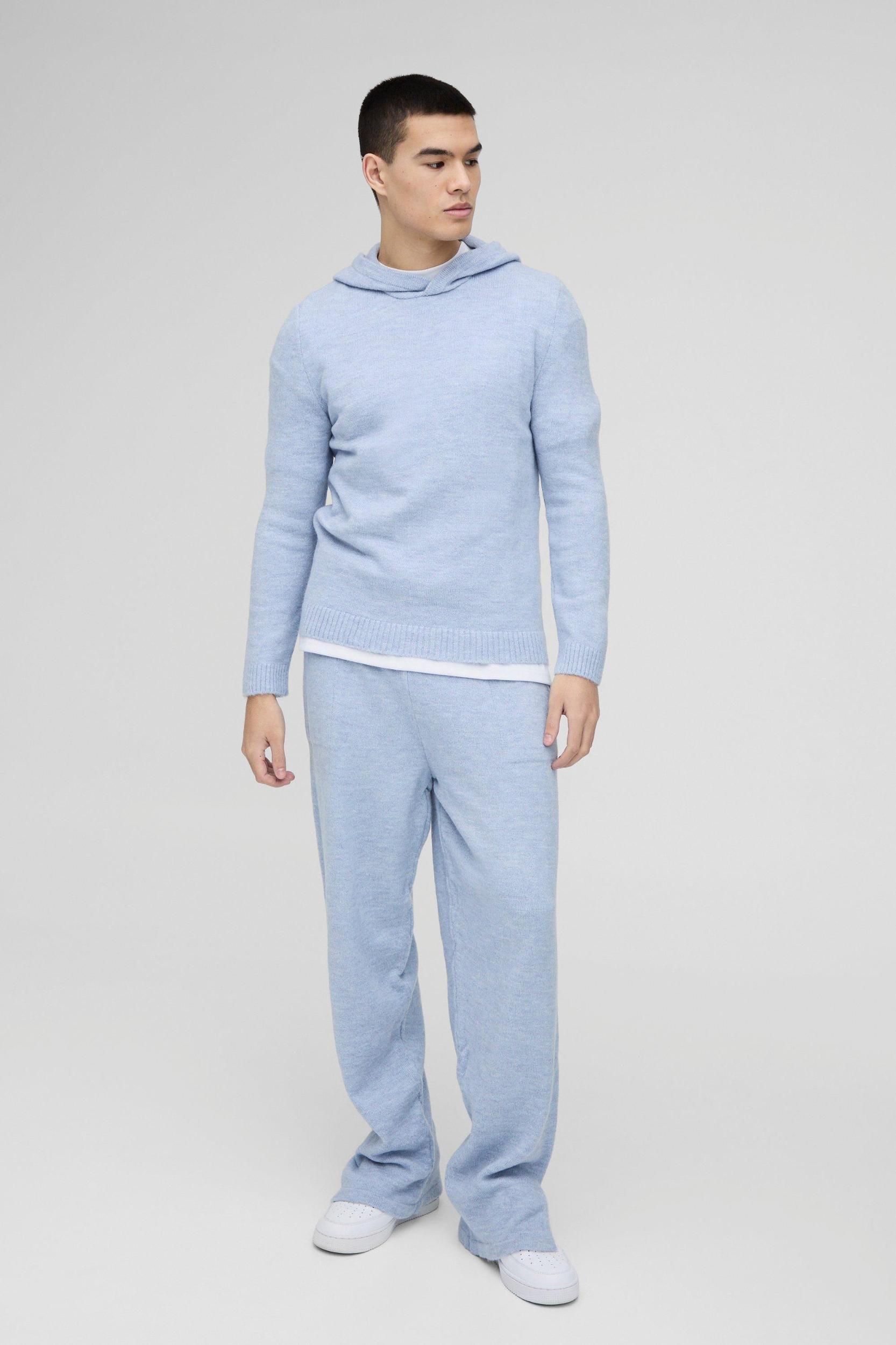 Regular Fit Brushed Knit Hoodie Split Hem Tracksuit | boohooMAN USA Product Image