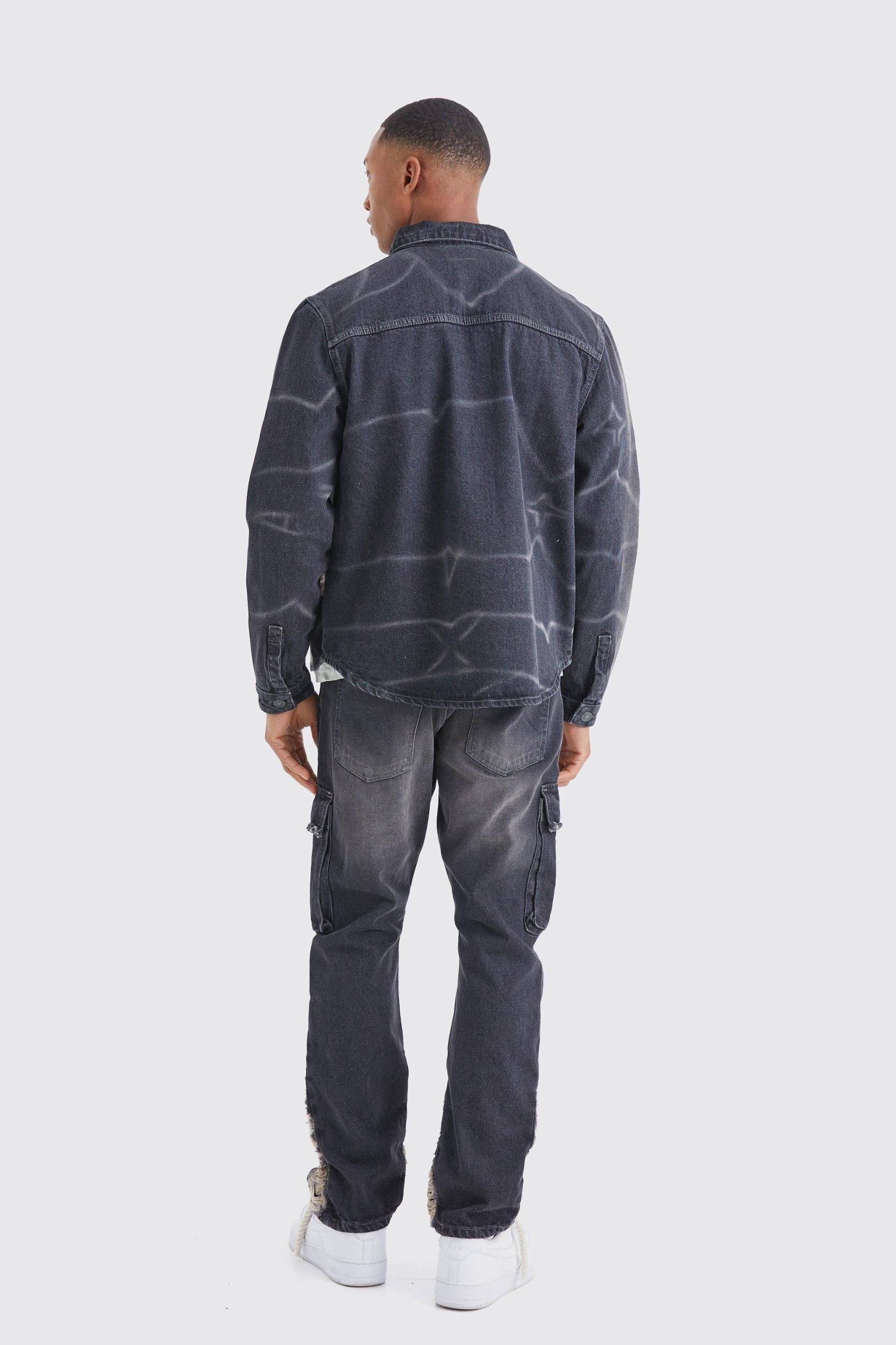 Slim Rigid Flare Overdyed Distressed Cargo Jeans | boohooMAN USA Product Image