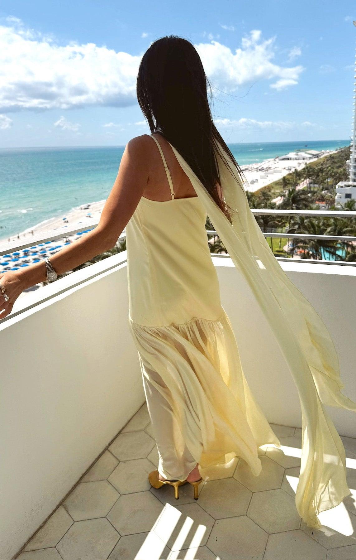 Dalia Maxi Dress ~ Pale Yellow Luxe Satin Product Image