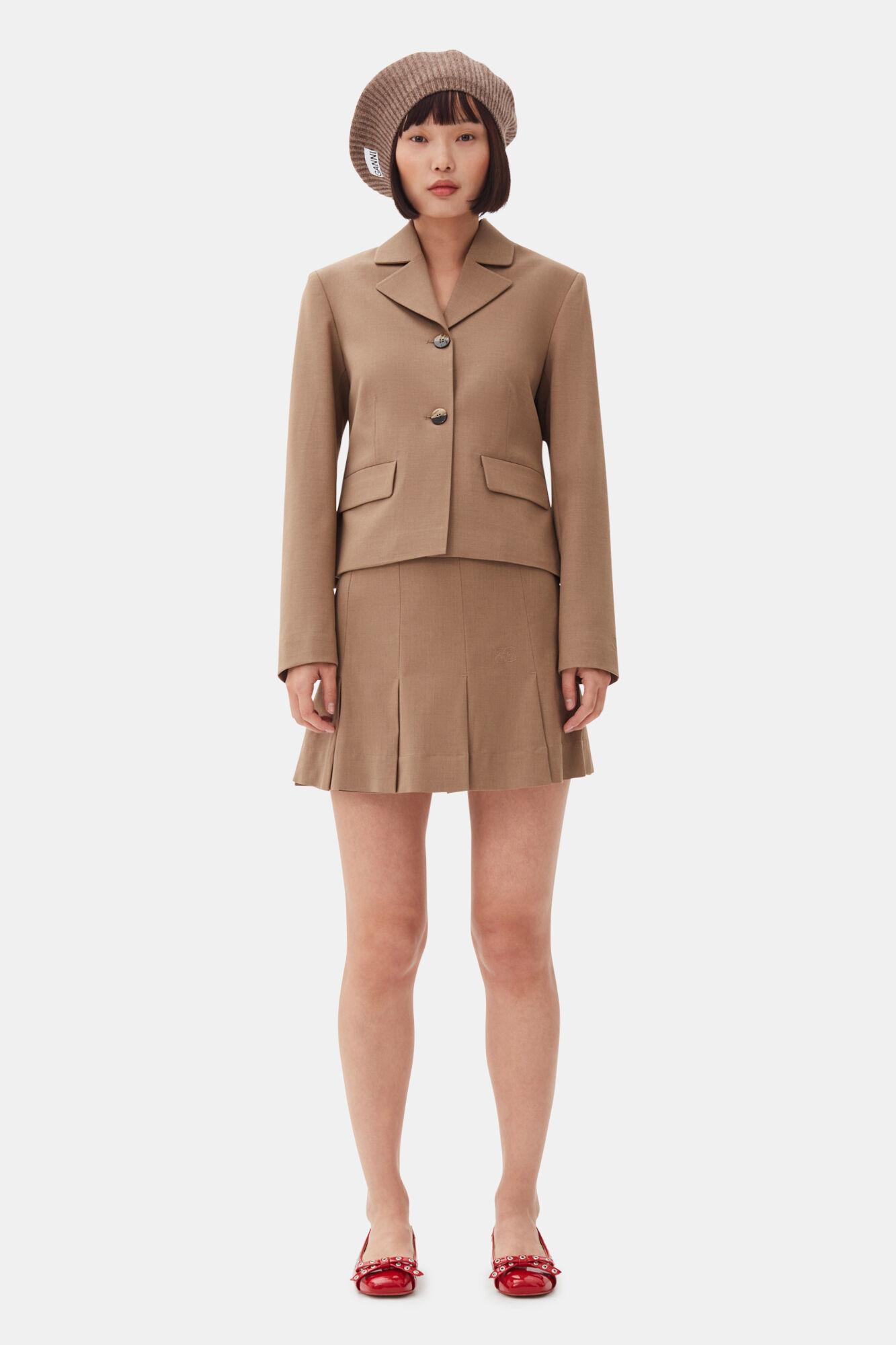 Brown Drapey Melange Fitted Blazer Product Image