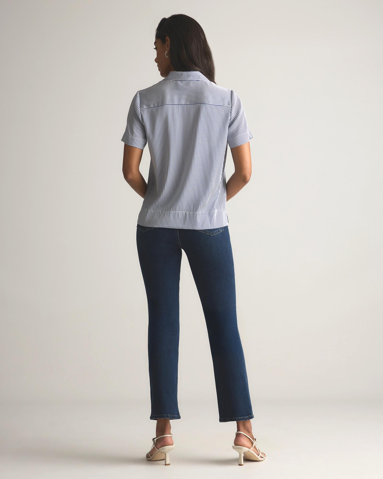 Quince | Women's Washable Stretch Silk Short Sleeve Notch Collar Blouse Mulberry Silk Product Image