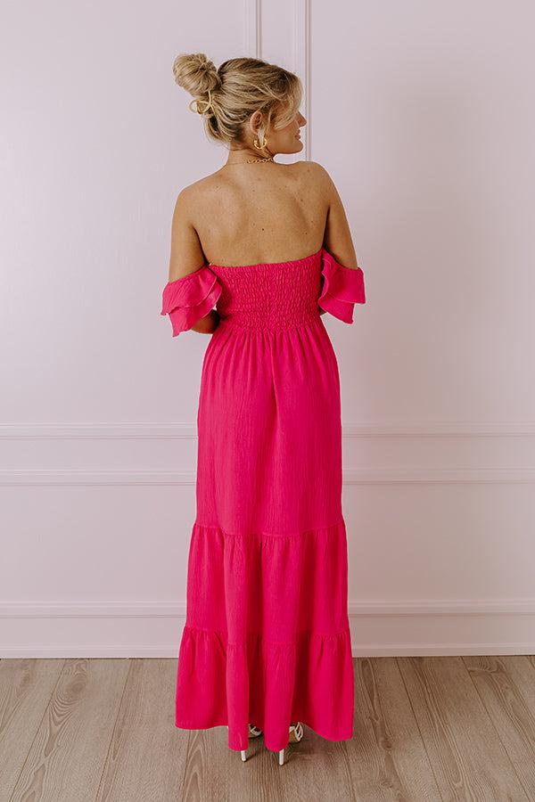 Seaside Chic Smocked Maxi In Hot Pink Product Image