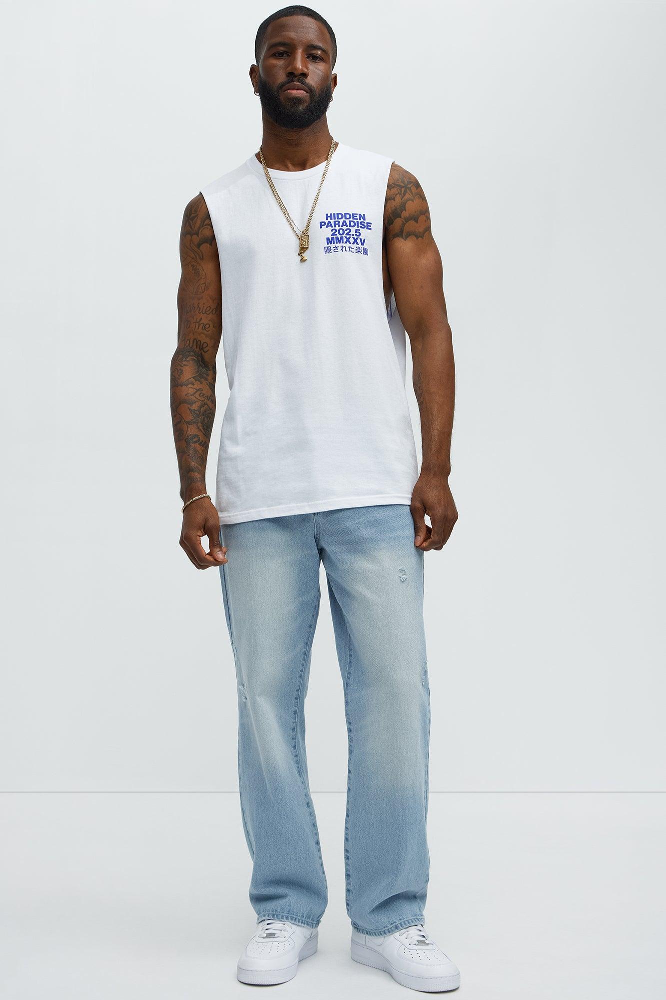 Hidden Paradise Muscle Tee - White Male Product Image