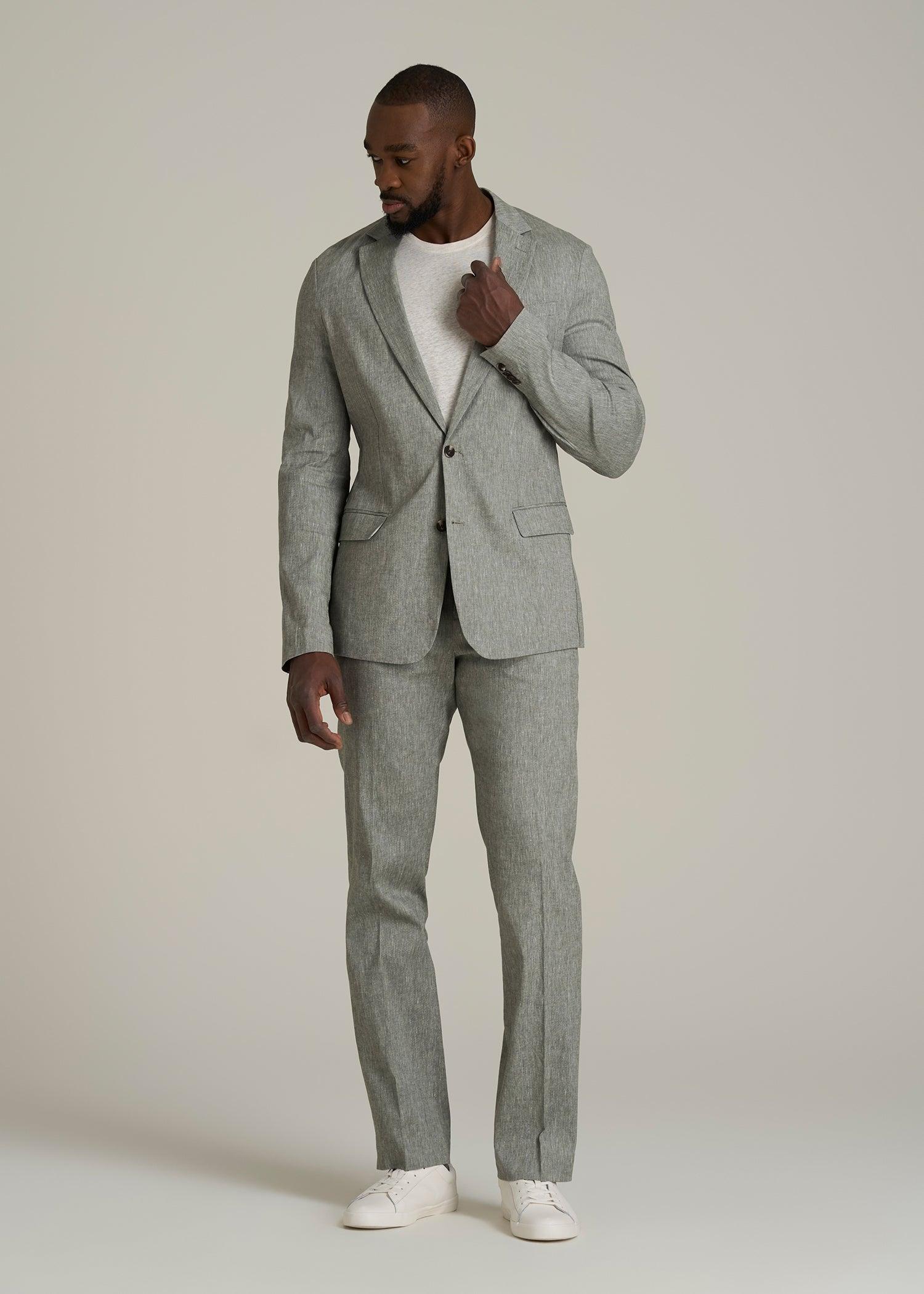 Stretch Linen Blazer for Tall Men in Climbing Ivy Linen Male Product Image