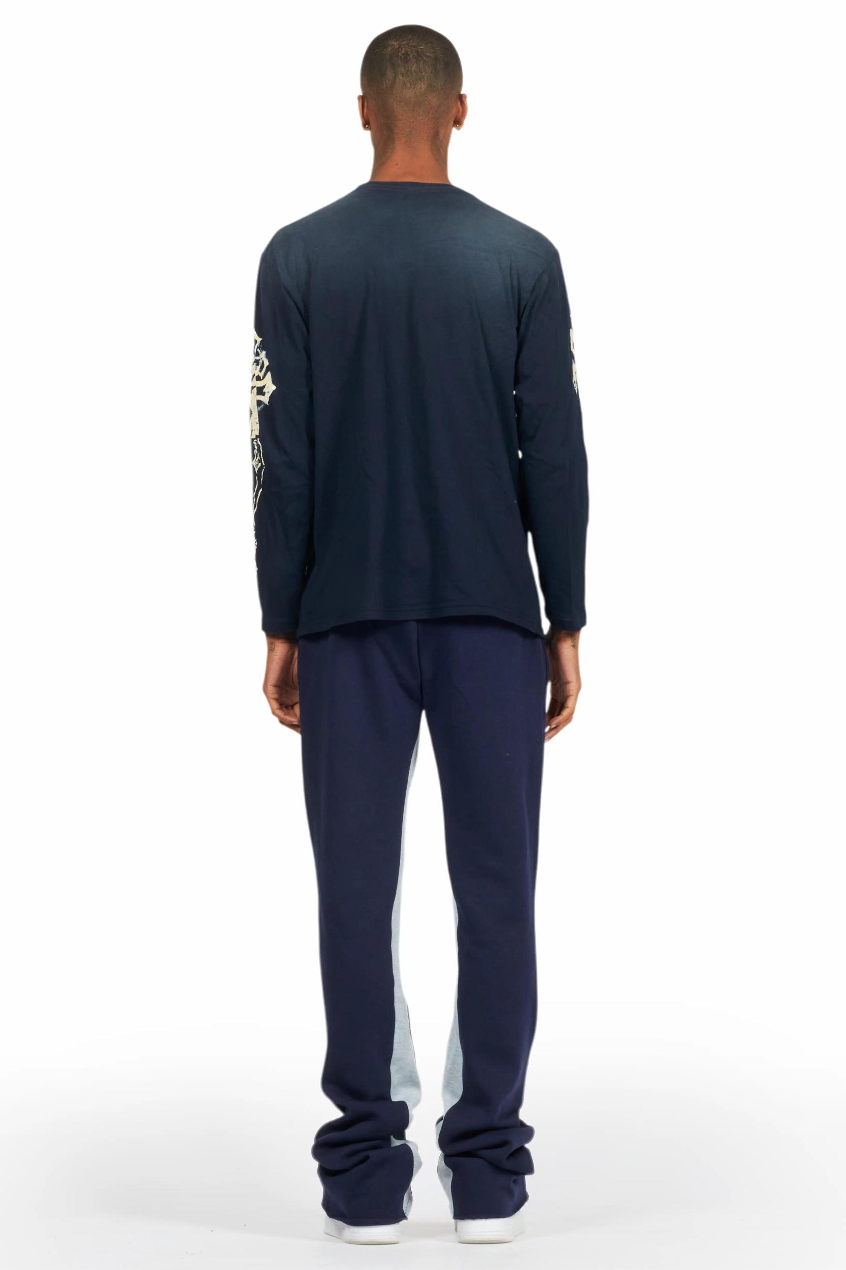 Uko Navy Stacked Baggy Track Pant Male Product Image