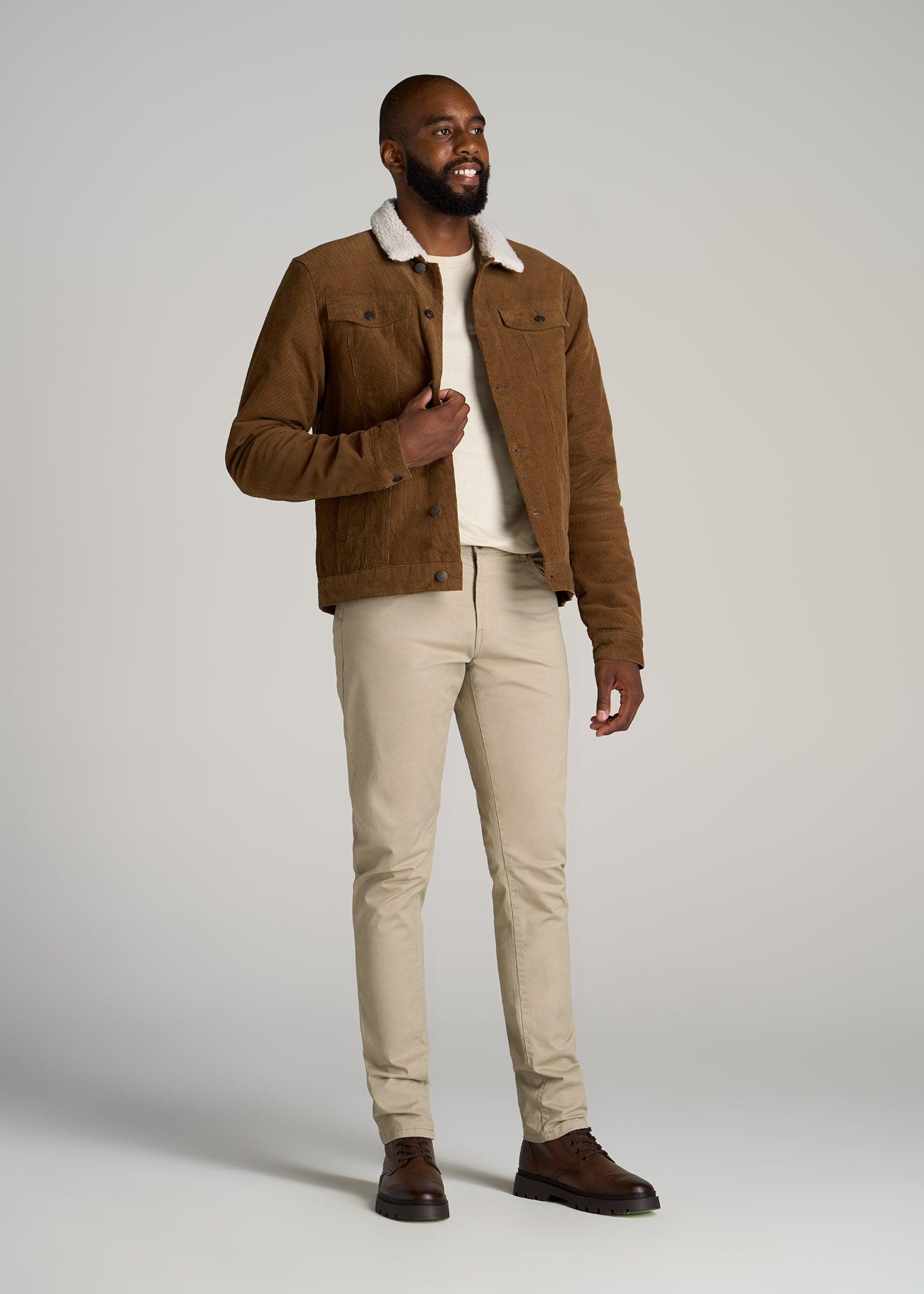 LJ&S Sherpa Corduroy Trucker Jacket for Tall Men in Tan Brown Male Product Image