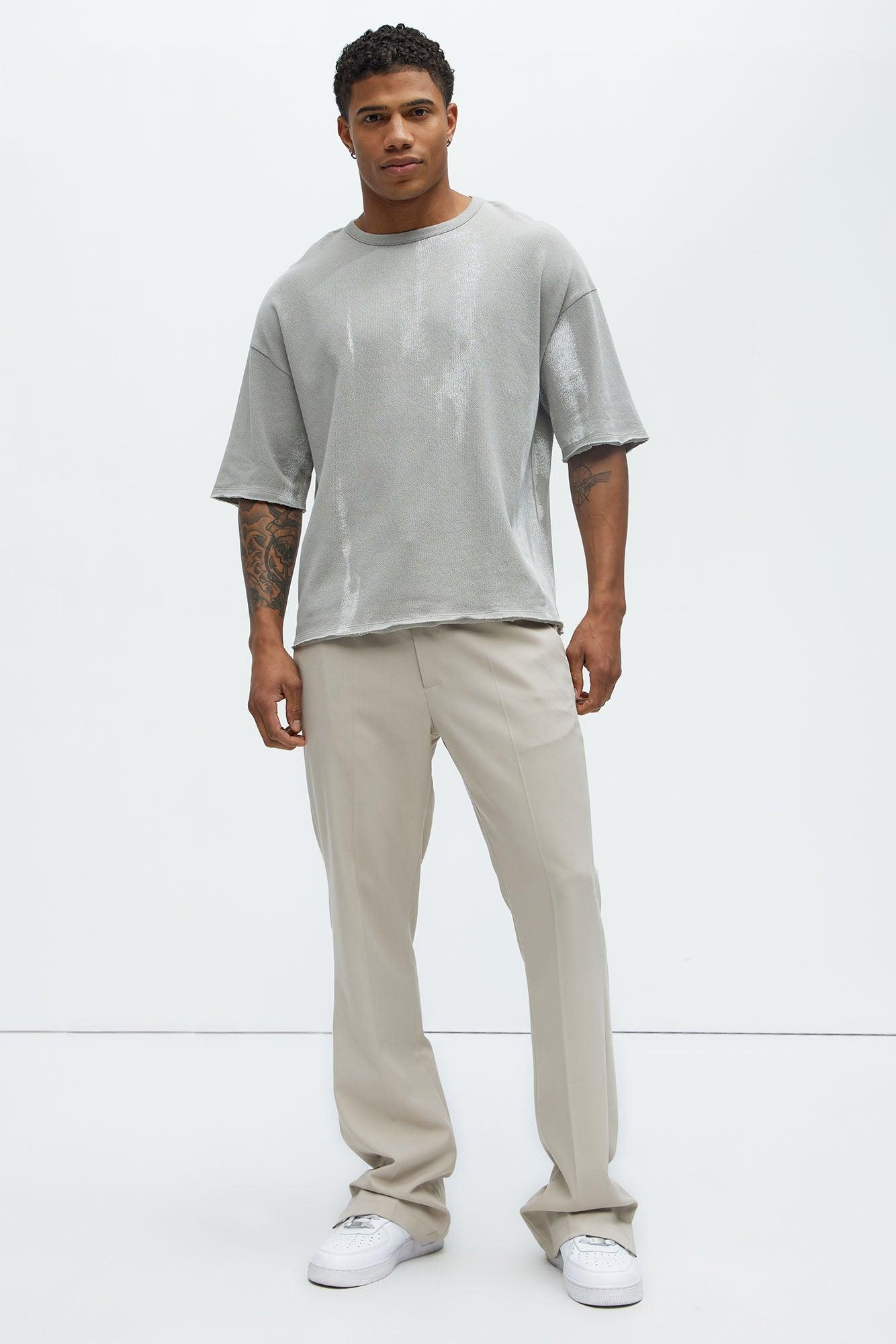 Distressed Printed Cropped Short Sleeve Tee - Grey/combo Product Image