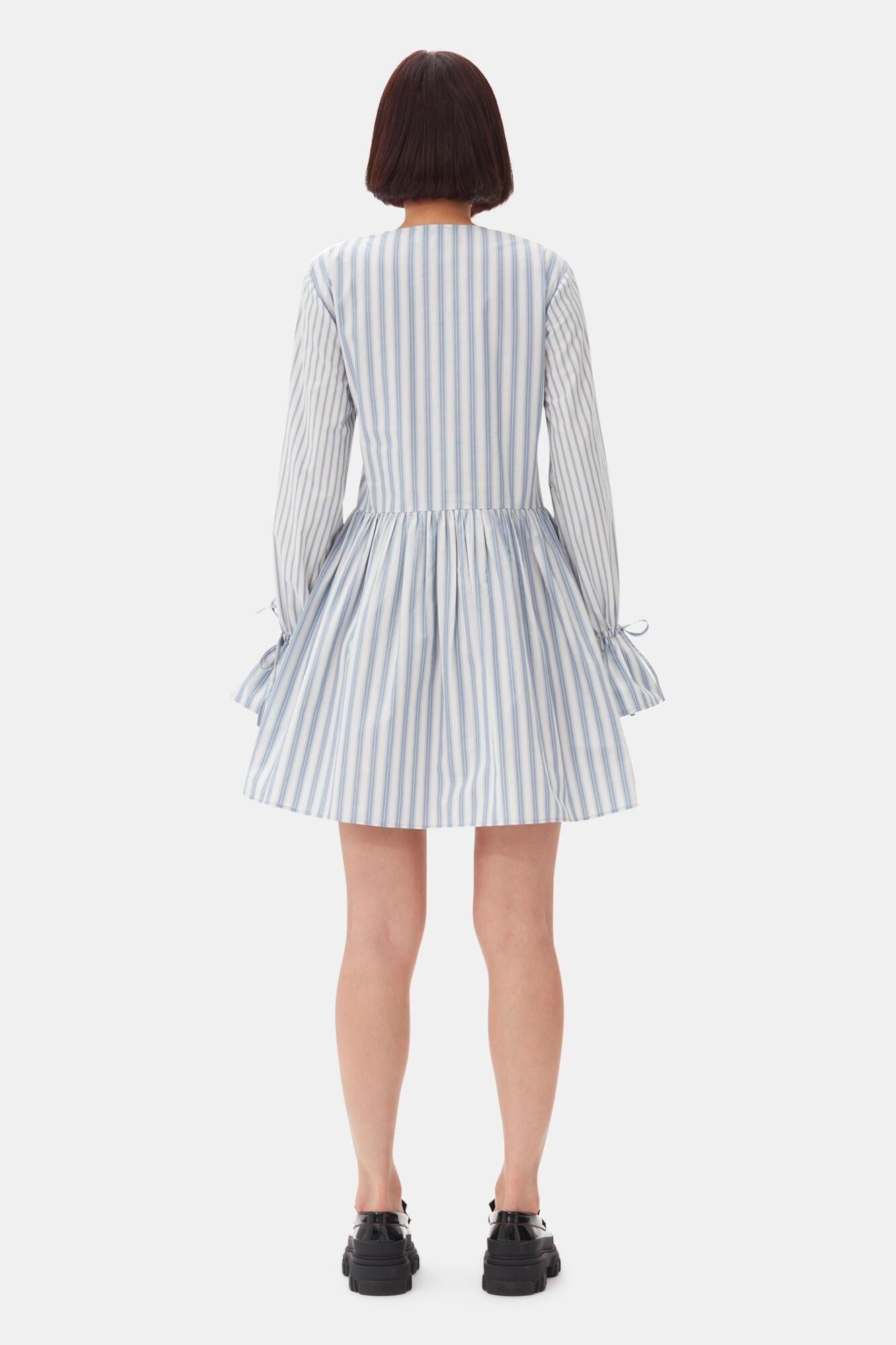 Blue Stripe Cotton Mini Wrap Dress Product Image