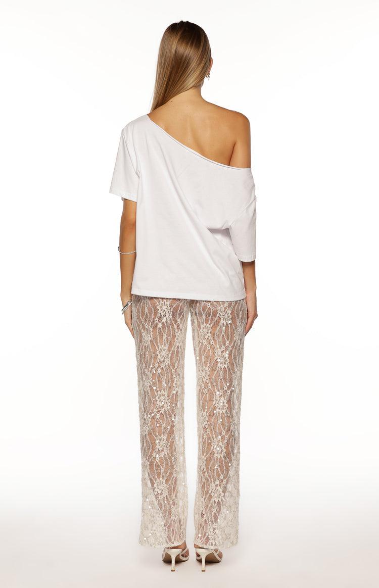 Dani White Sequin Lace Sheer Pants Product Image