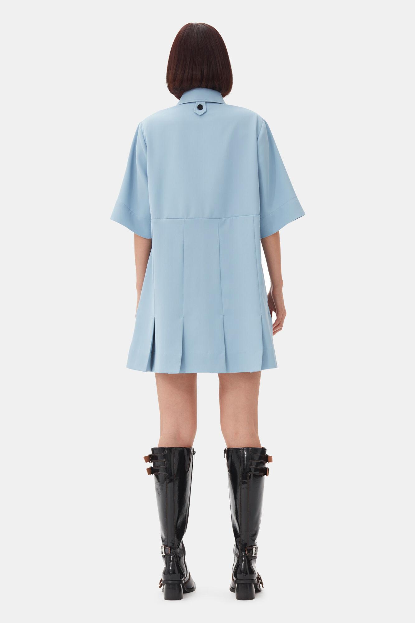 Light Blue Twill Suiting Mini Dress Product Image