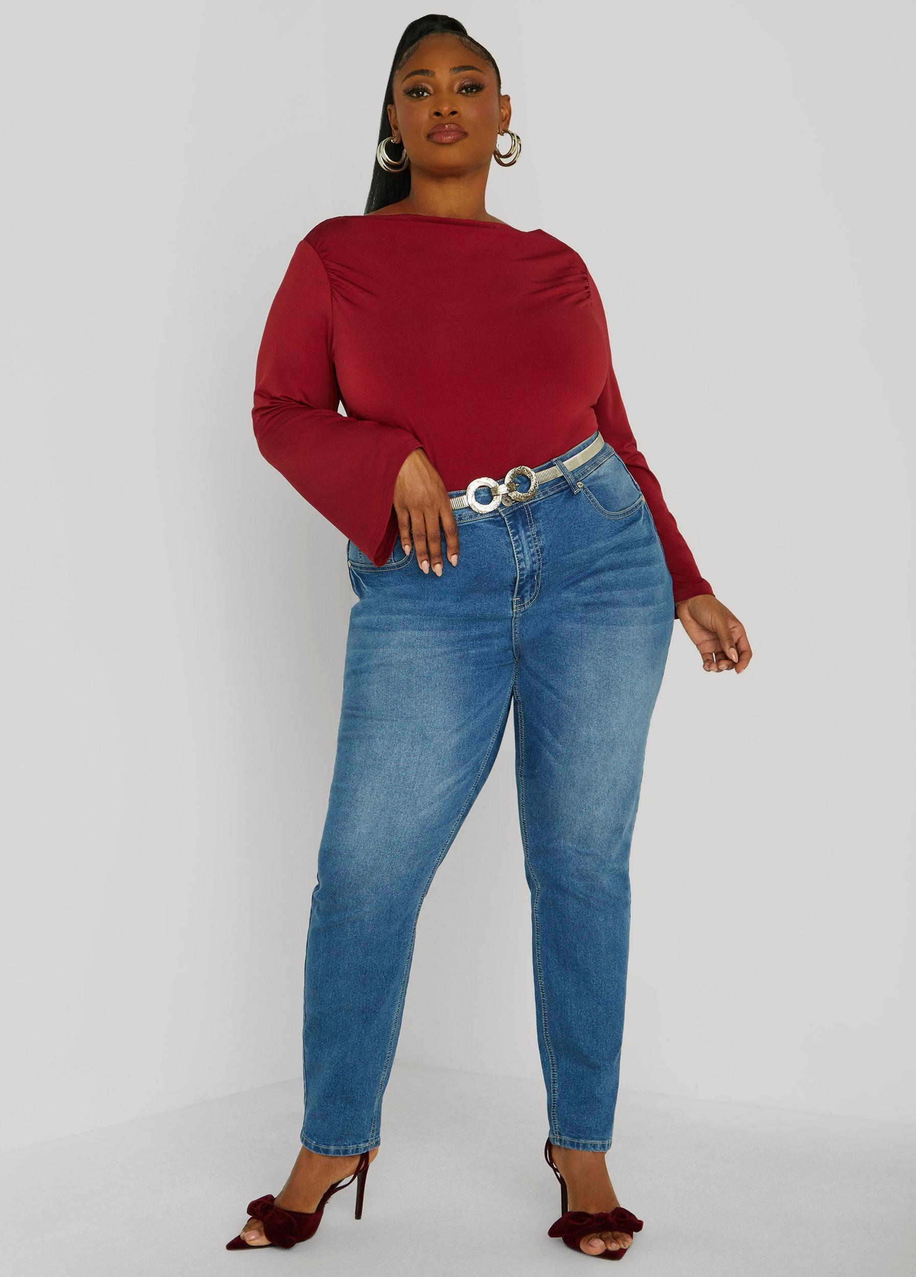 Plus Size Gathered Boat Neck Top Ashley Stewart Product Image