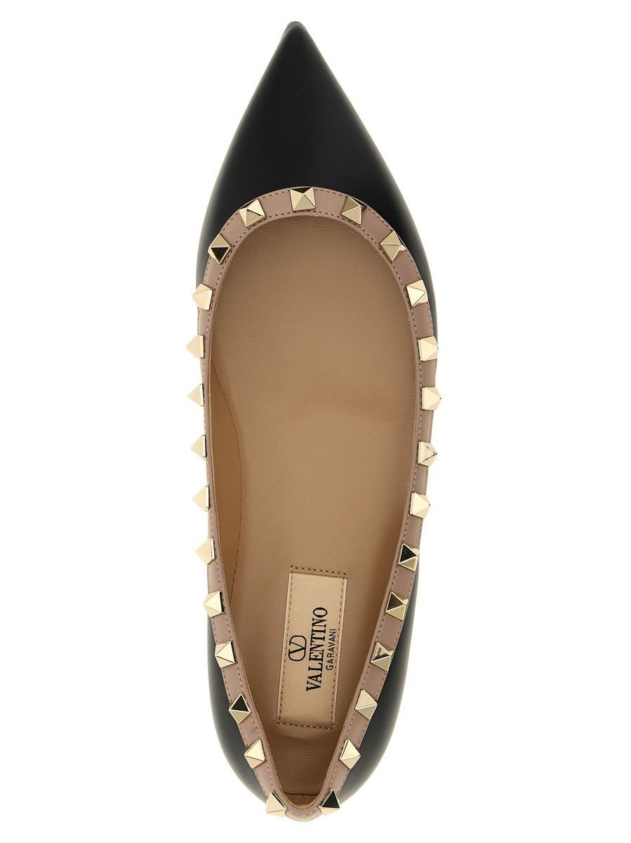 VALENTINO GARAVANI Pointed Toe Studded Trim Flat Sole Ballerina In Black Product Image