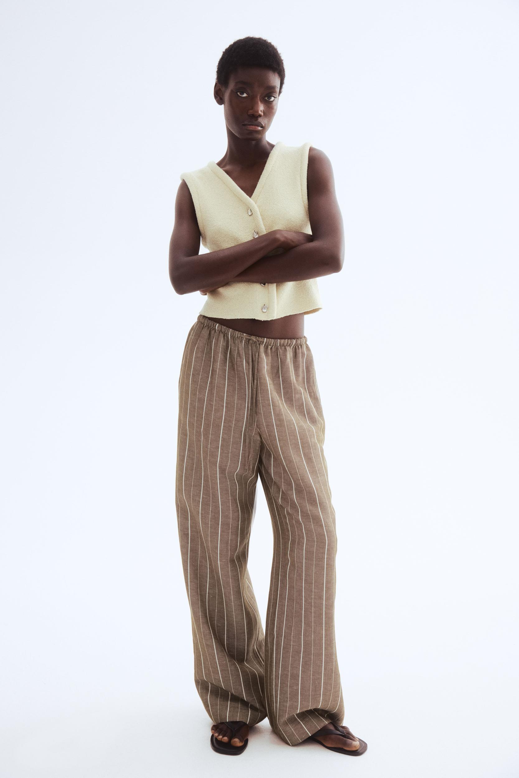 Straight linen-blend trousers Product Image