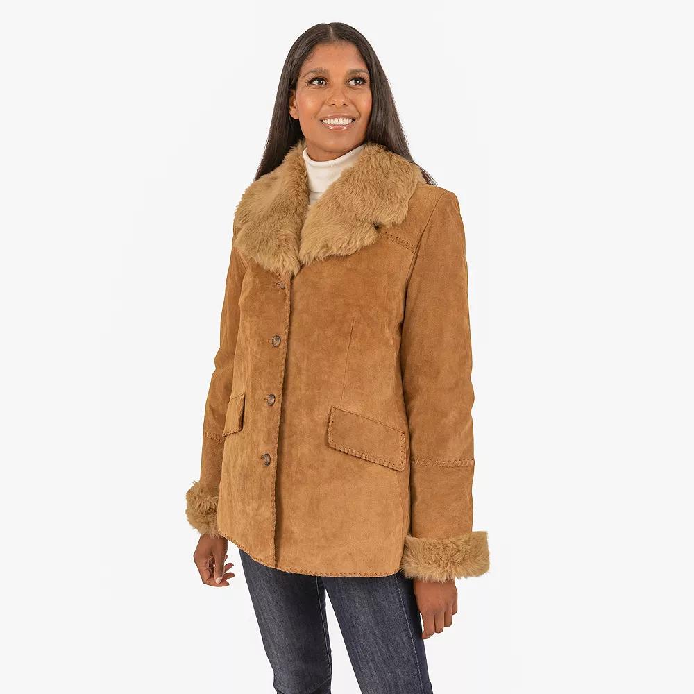 Women's Fleet Street Removable Faux Fur Lined Suede Coat,  Product Image