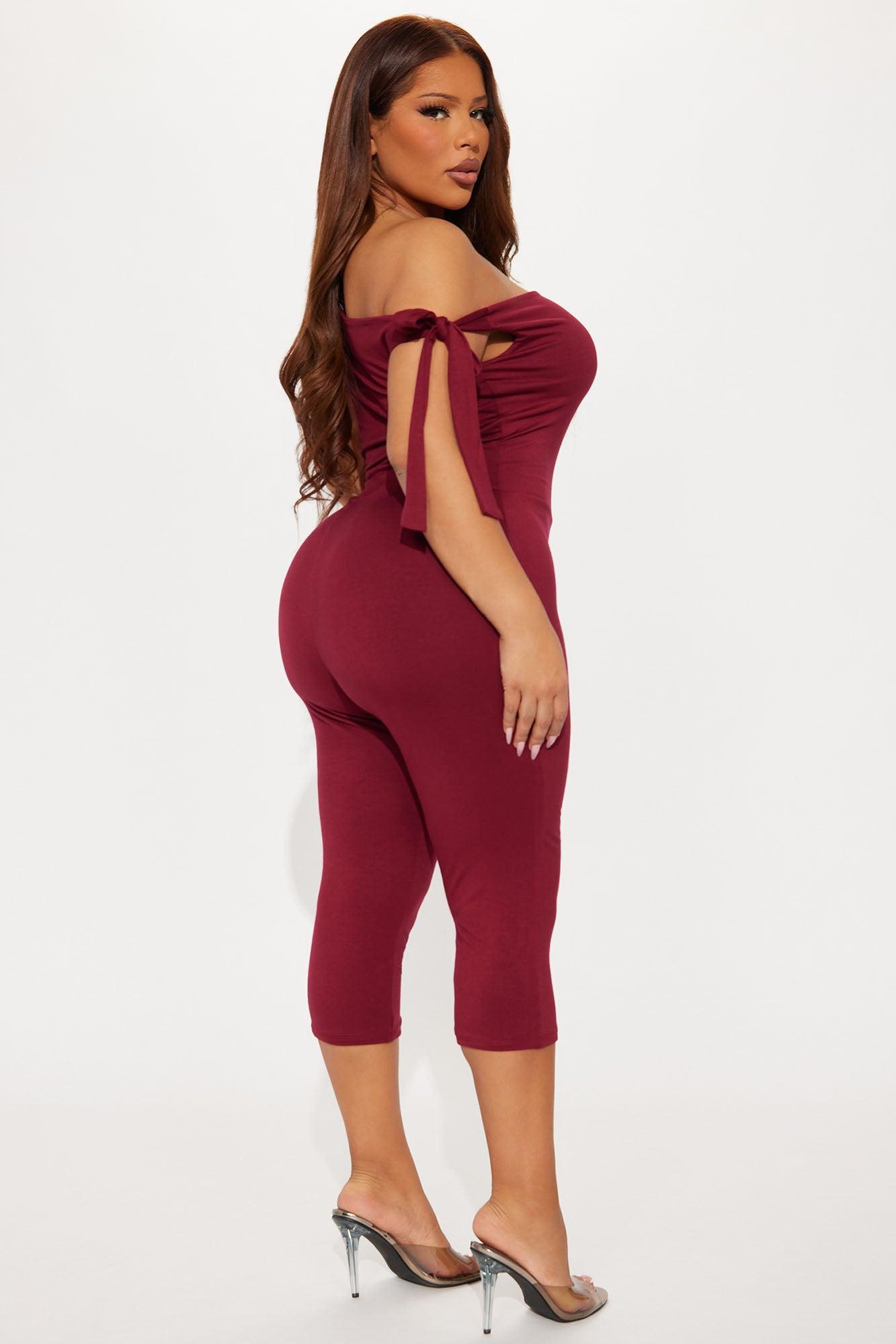 Sweet Like Candy Capri Jumpsuit - Burgundy Product Image