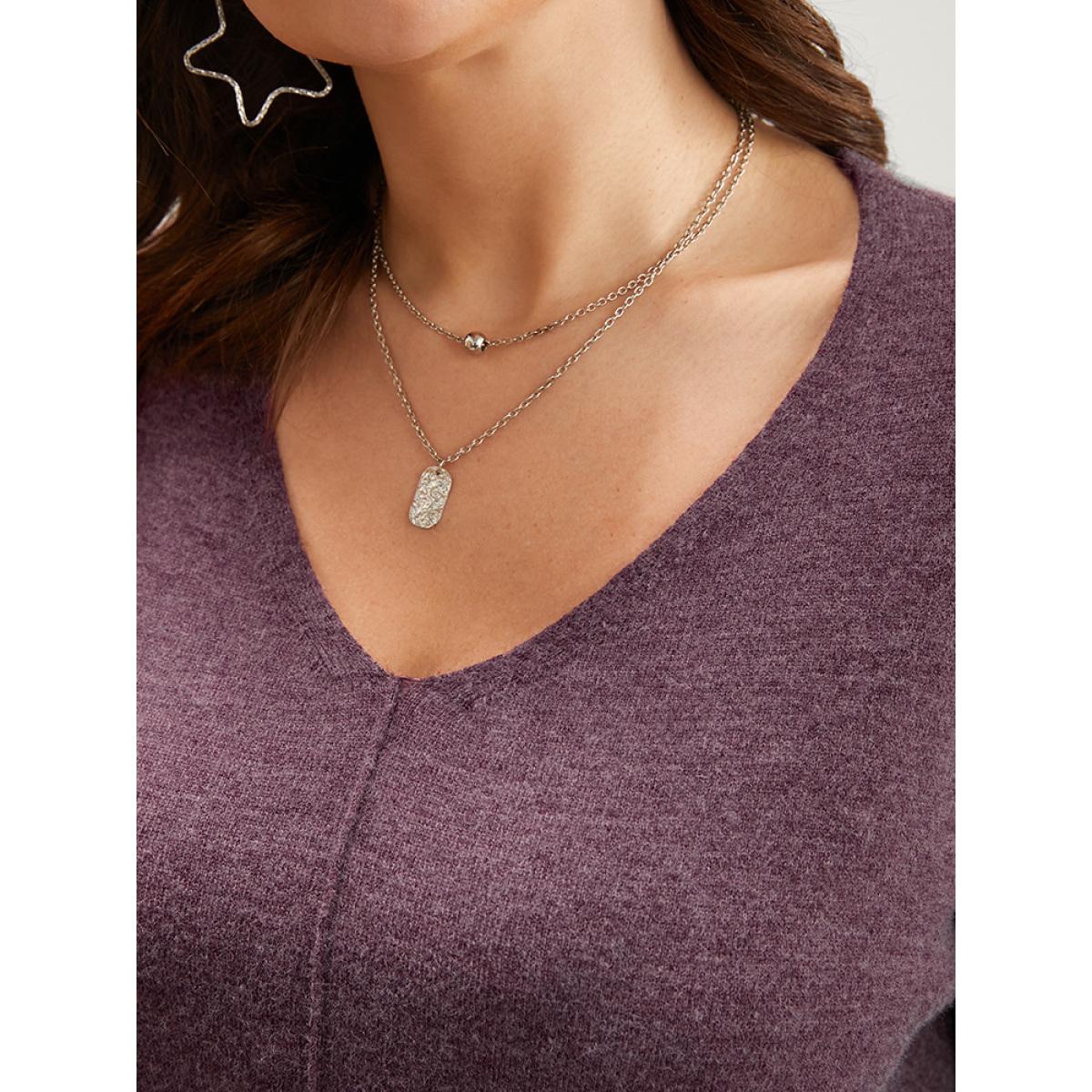 Plus Size Solid Pointelle Knit V Neck Heather Knit Top Russet Women Casual Loose Long Sleeve V-neck Dailywear Pullovers BloomChic 22-24/3X Product Image