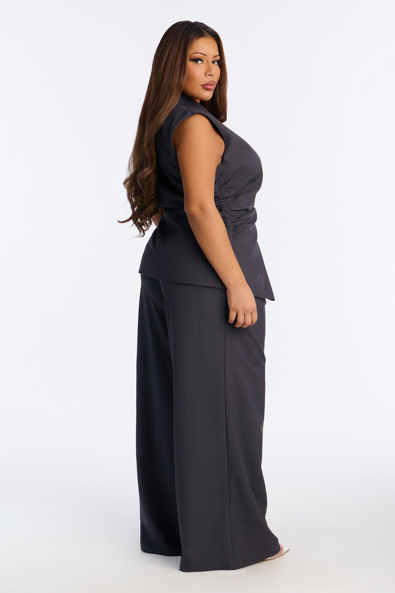 Shannon Cinched Vest Pant Set - Charcoal Female Product Image