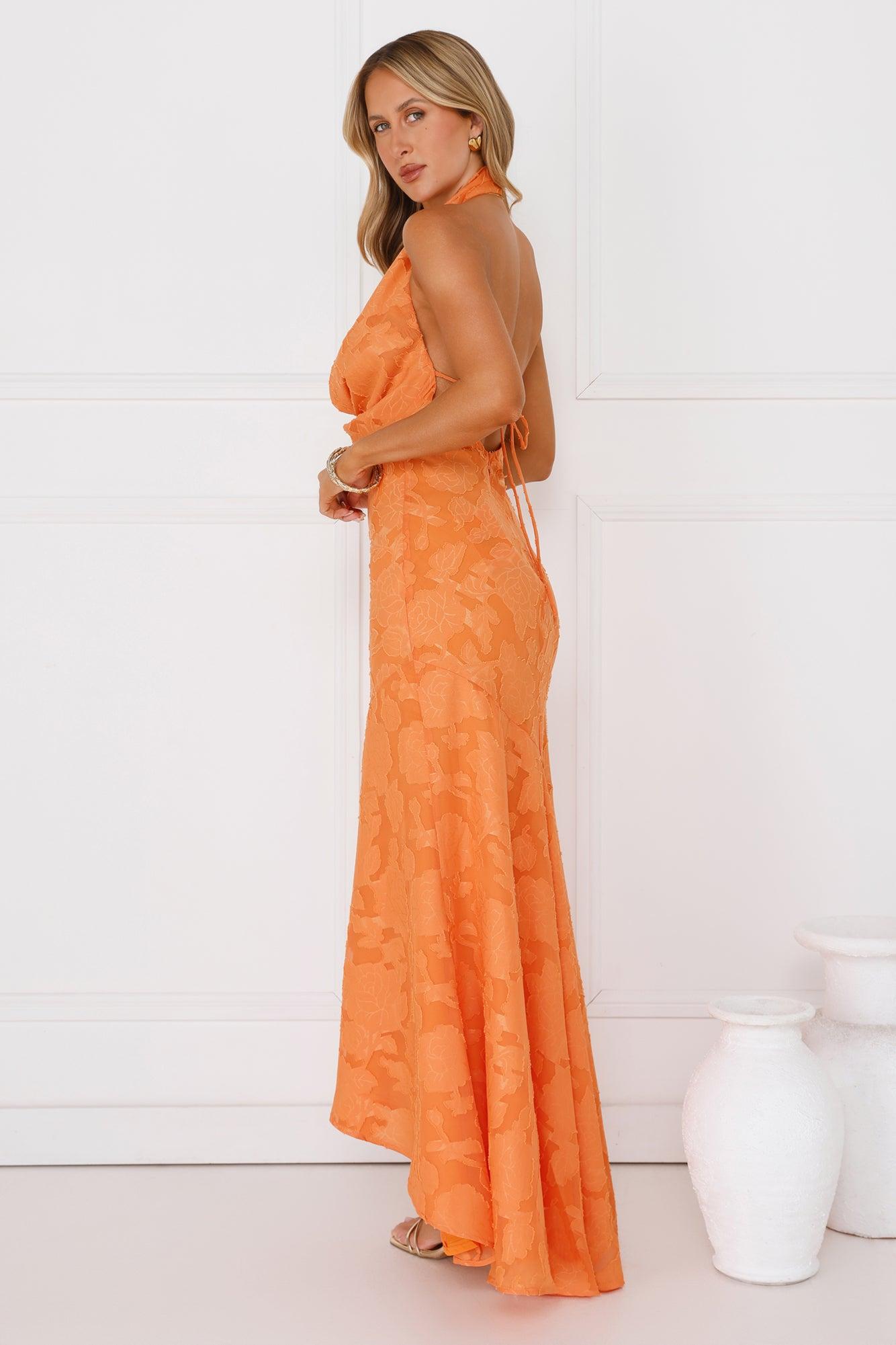 Garden Gems Halter Maxi Dress Orange Product Image