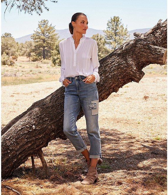 NYDJ Margot Lift Tuck® Embroidered Patch Cropped Girlfriend Jean Product Image