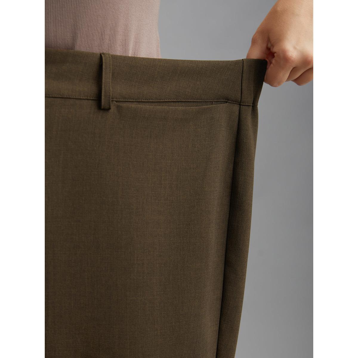 Plus Size Stretchy-Waist Decorative Pockets Straight-Leg Pants Women DarkBrown At the Office Straight Leg Mid Rise Work Pants BloomChic 26/4X Product Image