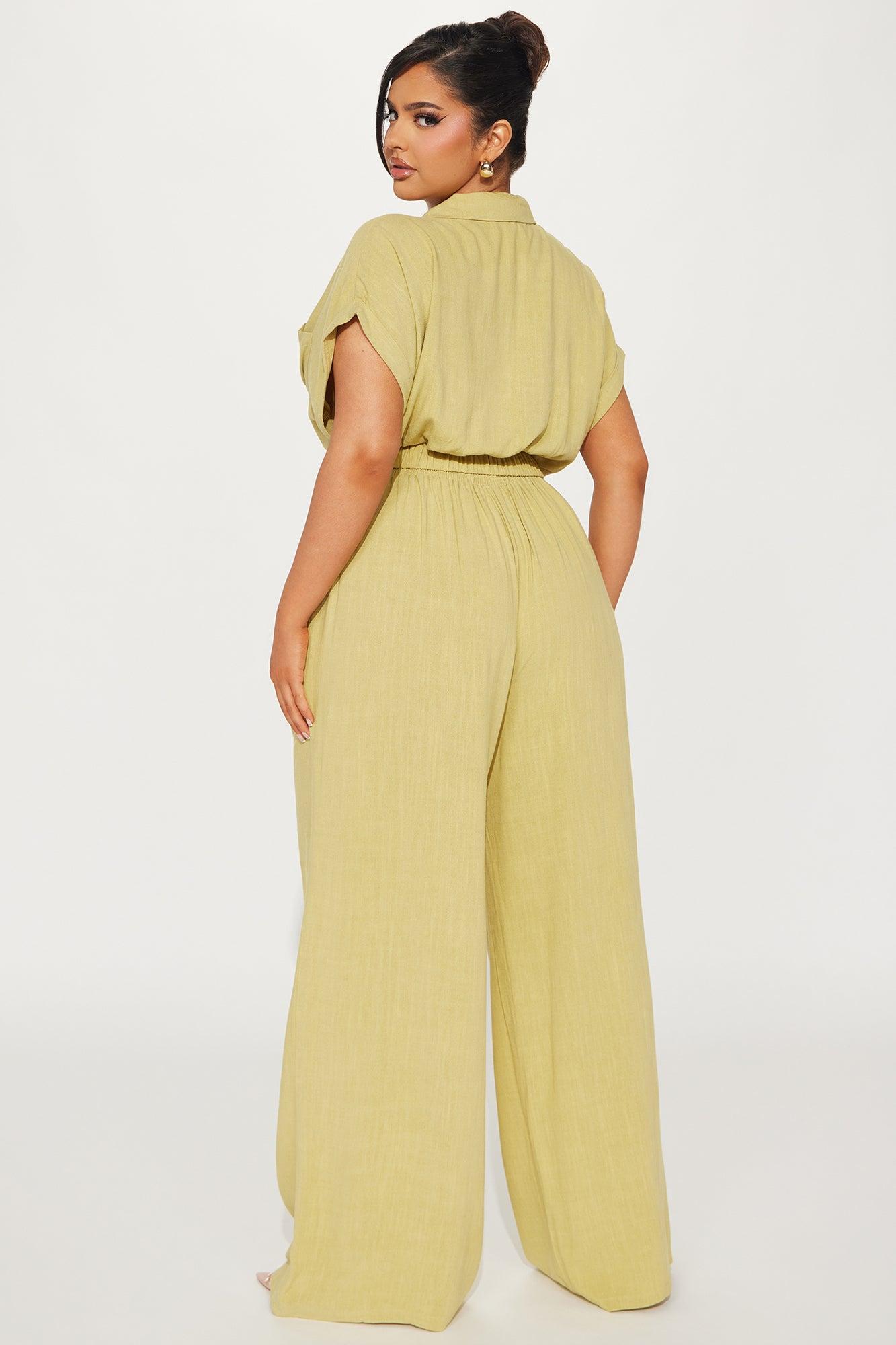 Andrea Linen Pant Set - Chartreuse Product Image