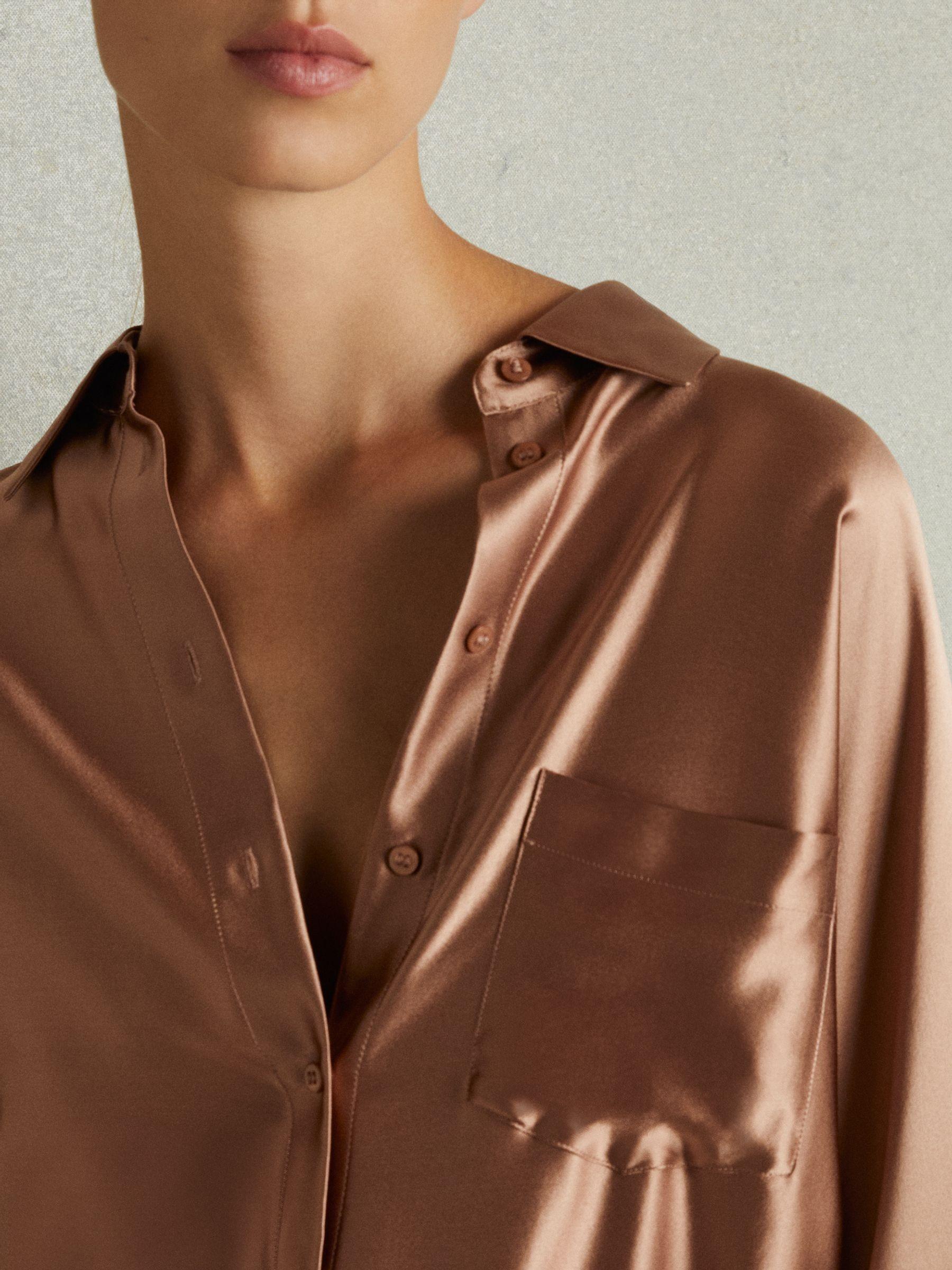 Silk Satin Grown On Sleeve Shirt in Taupe Product Image